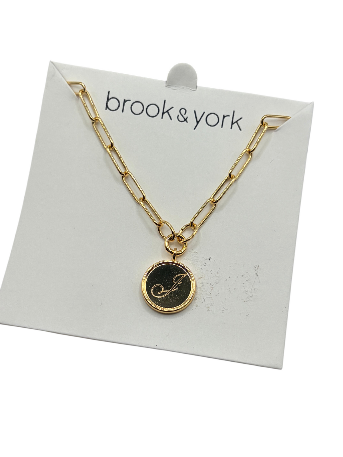 CURATED by Kira brook & york Callie initial J pendant necklace in 14K gold plated brass on display card