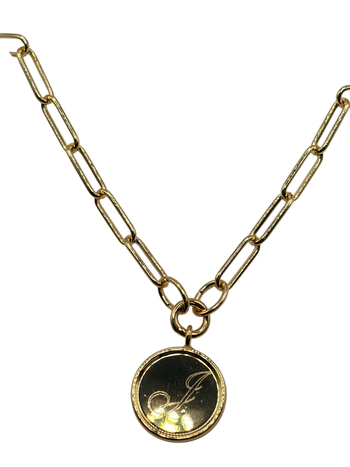 CURATED by Kira brook & york Callie initial J pendant necklace in 14K gold plated brass with elongated link chain