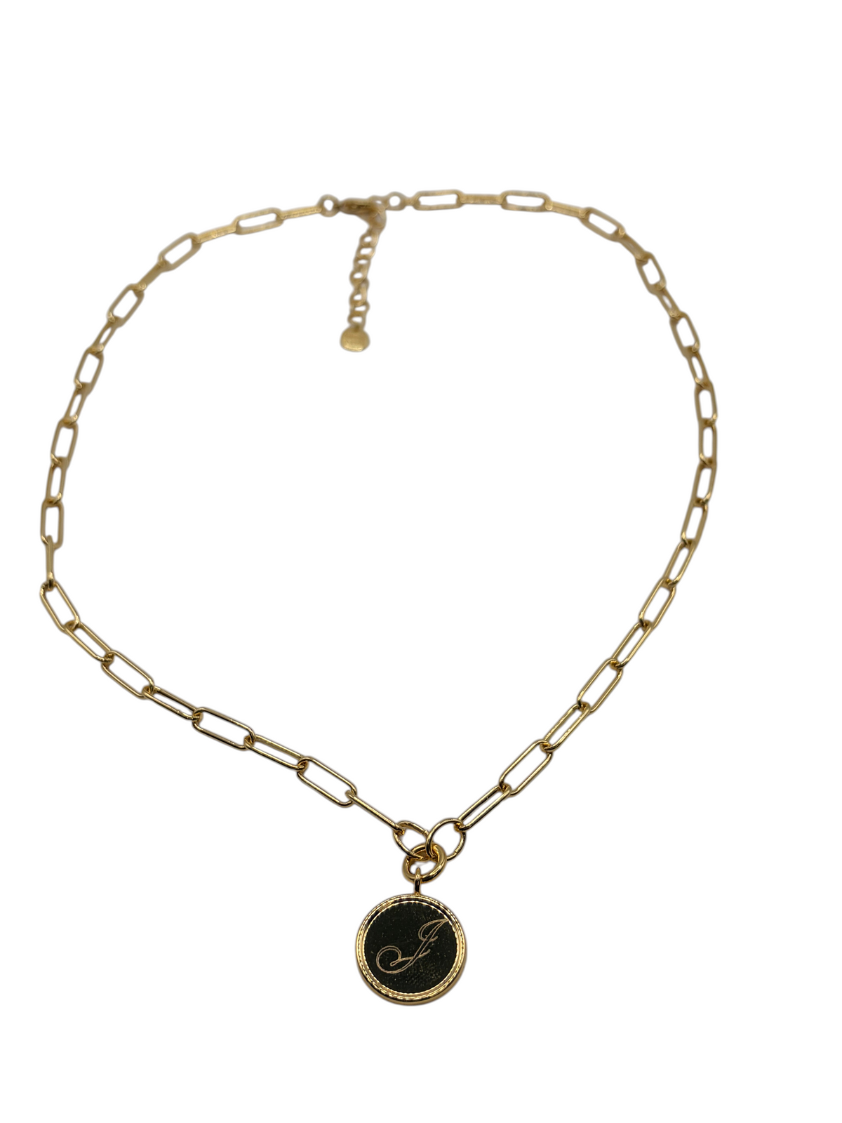 CURATED by Kira brook & york Callie initial J pendant necklace in 14K gold plated brass with elongated link chain