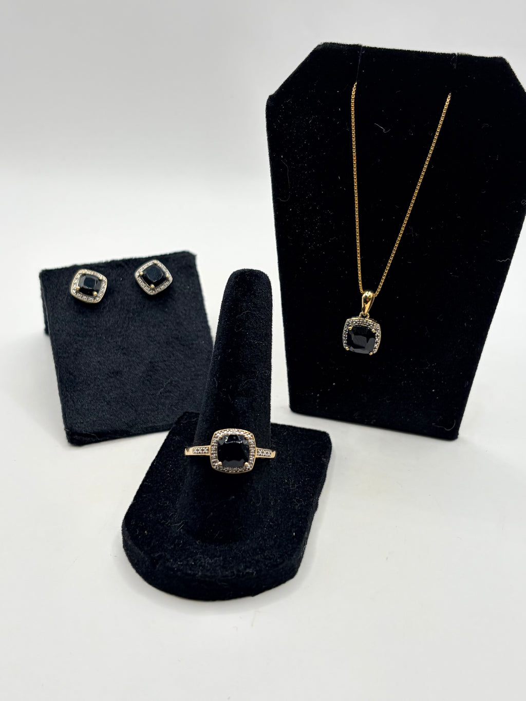 R.H. Macy's 3-Pc. Set Onyx & Diamond Accent Pendant Necklace, Ring and Stud Earrings in 14k Gold-Plated Sterling Silver