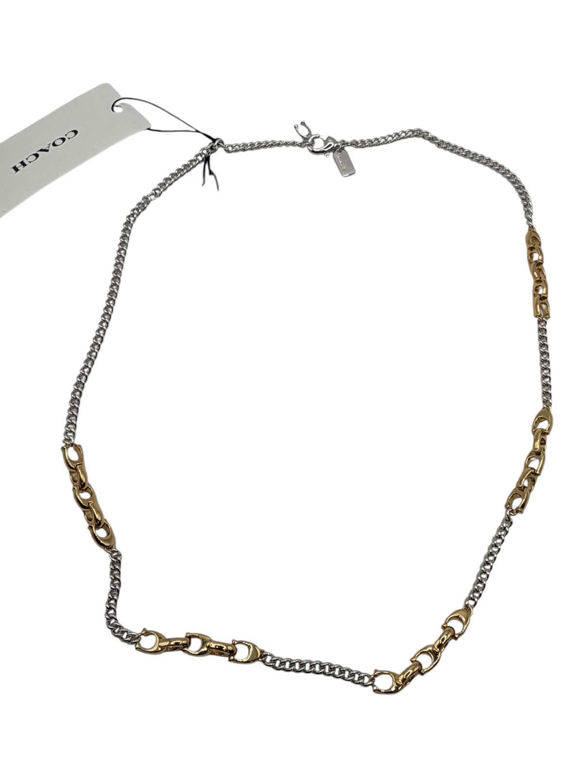 CURATED by Kira Coach two-tone brass mixed chain necklace with signature sculpted C links and lobster clasp