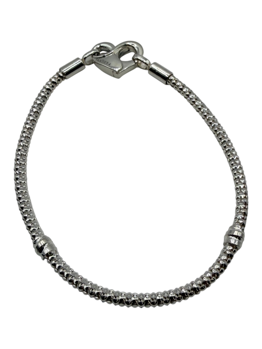 CURATED by Kira Pandora sterling silver beaded bracelet with a heart-shaped clasp, size 6.5