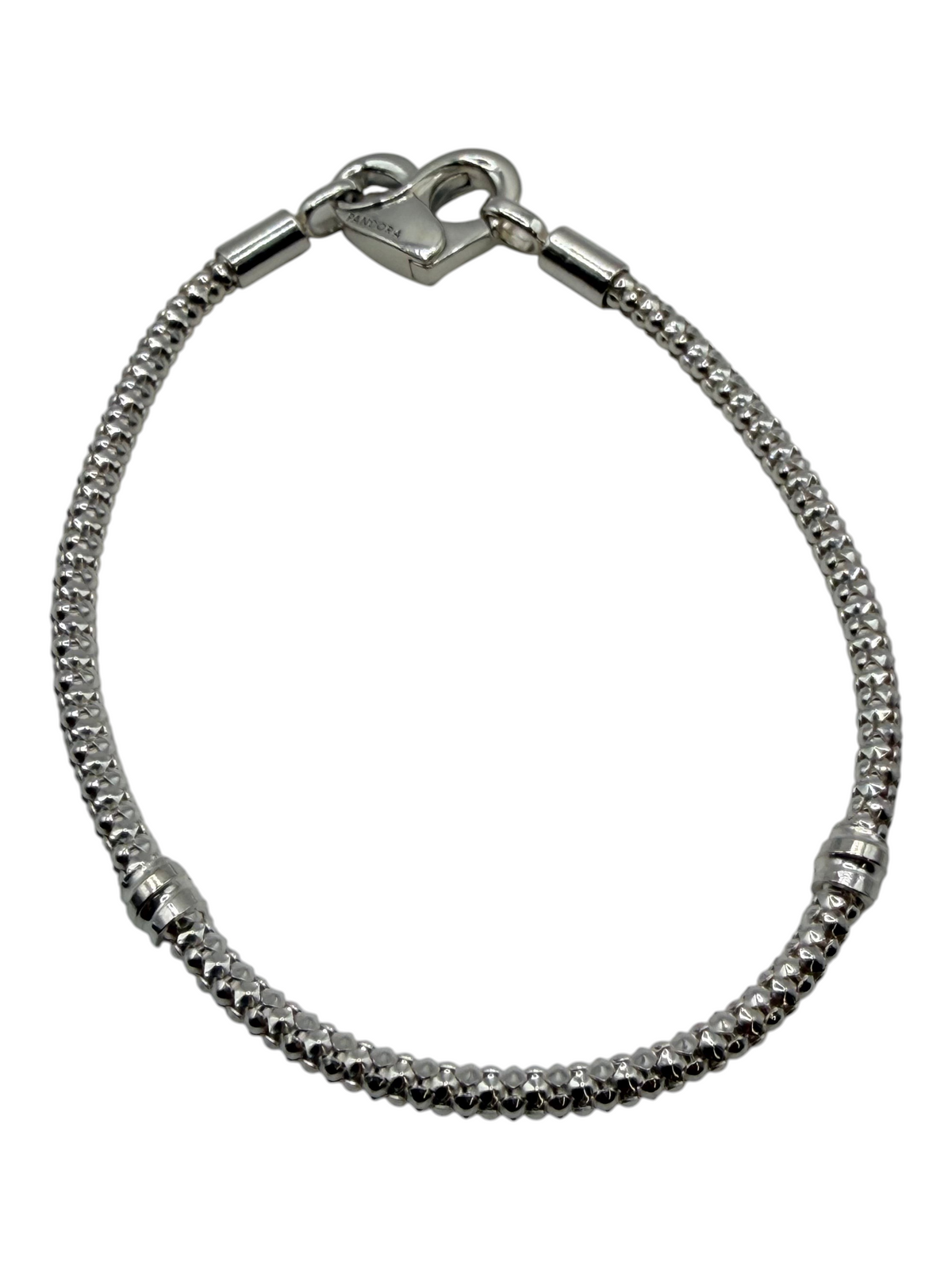 CURATED by Kira Pandora sterling silver beaded bracelet with a heart-shaped clasp, size 6.5