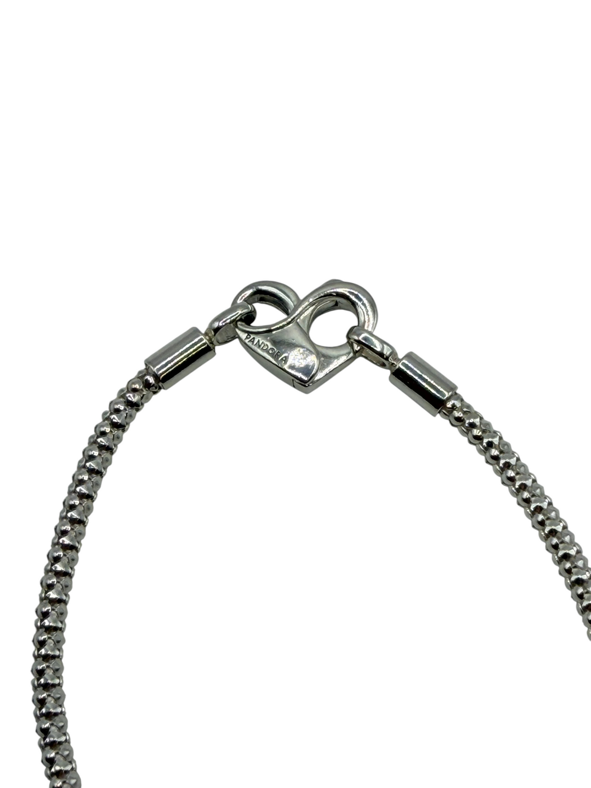 CURATED by Kira Pandora sterling silver beaded bracelet with a heart-shaped pave clasp and Pandora branding.