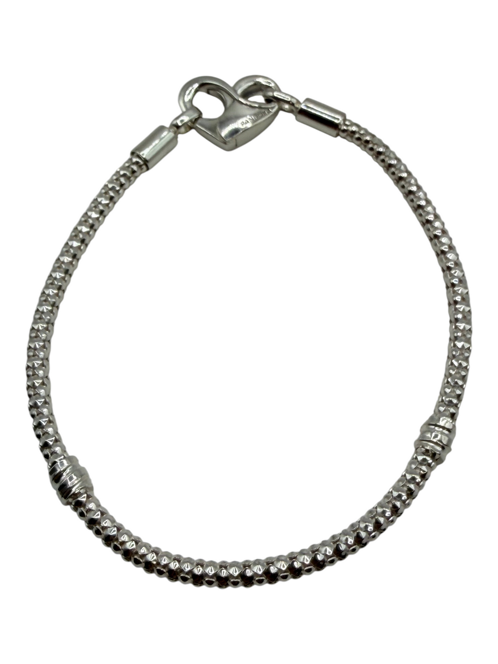 CURATED by Kira Pandora sterling silver beaded bracelet with heart-shaped clasp, size 6.5