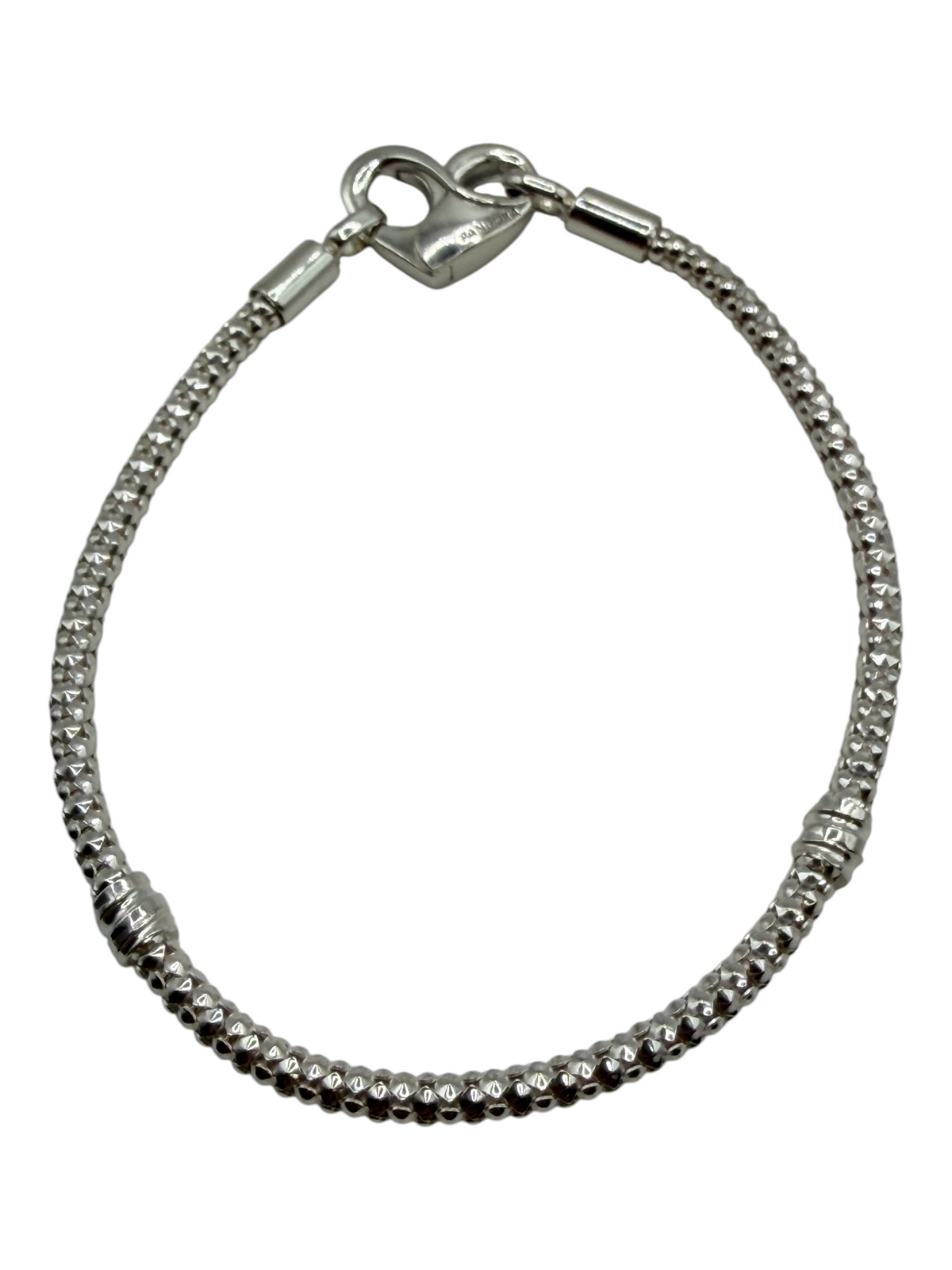 CURATED by Kira Pandora sterling silver beaded bracelet with heart-shaped clasp, size 6.5