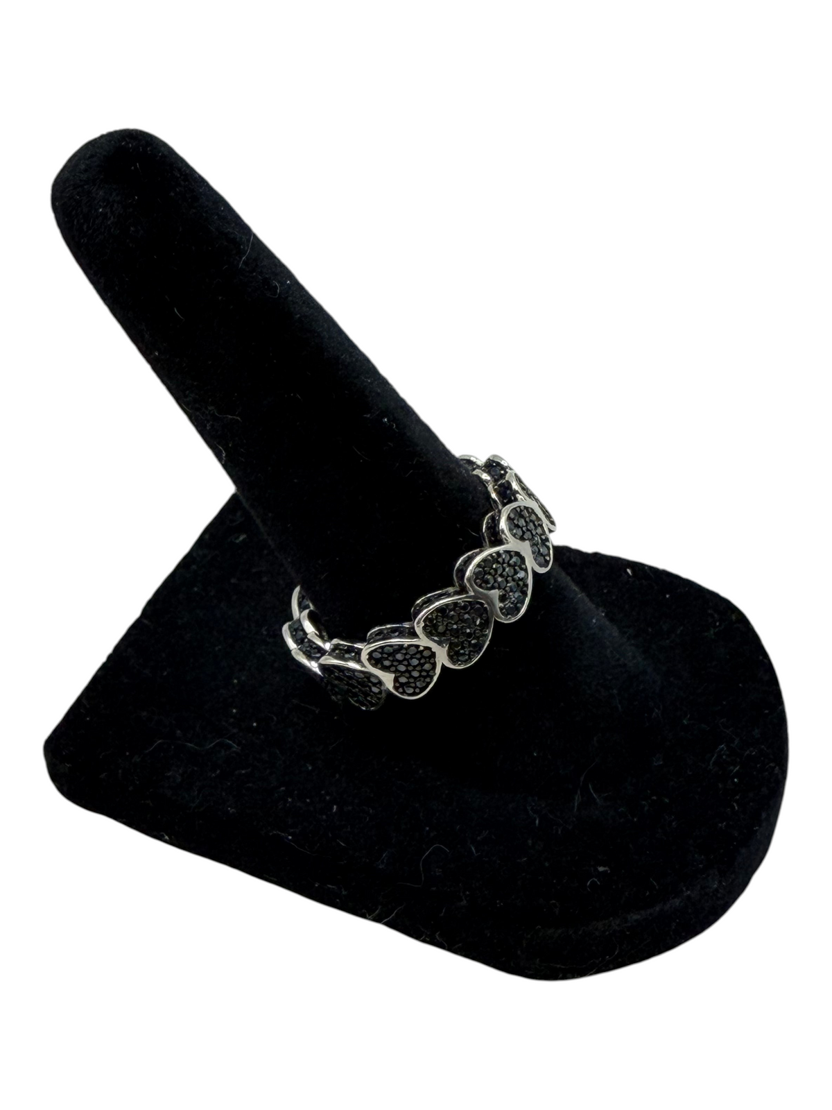 CURATED by Kira black spinel pave heart eternity band ring set in rhodium plated sterling silver
