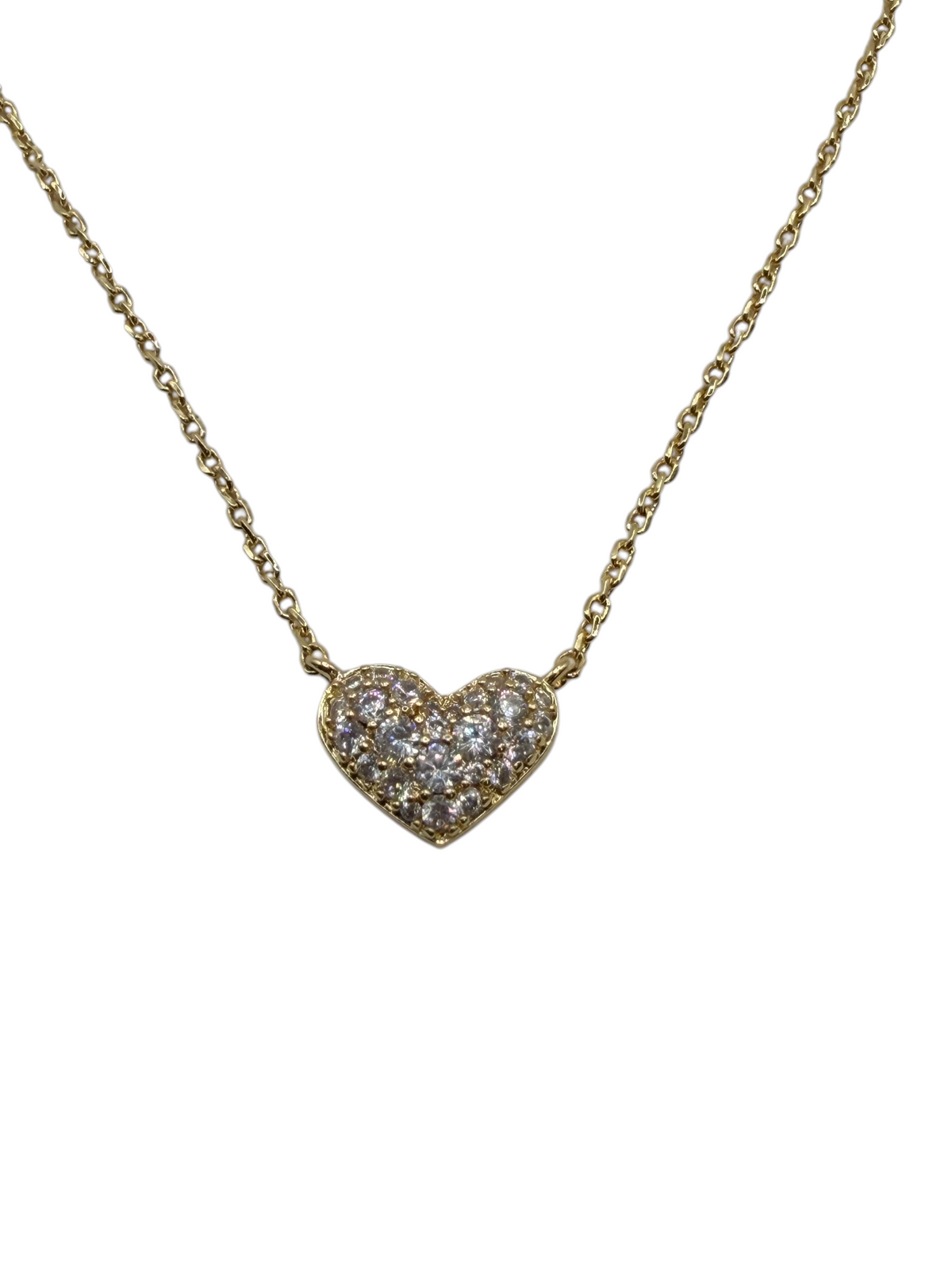 CURATED by Kira Kendra Scott Ari gold heart necklace featuring white pavé crystals on a 14k yellow gold plated chain.