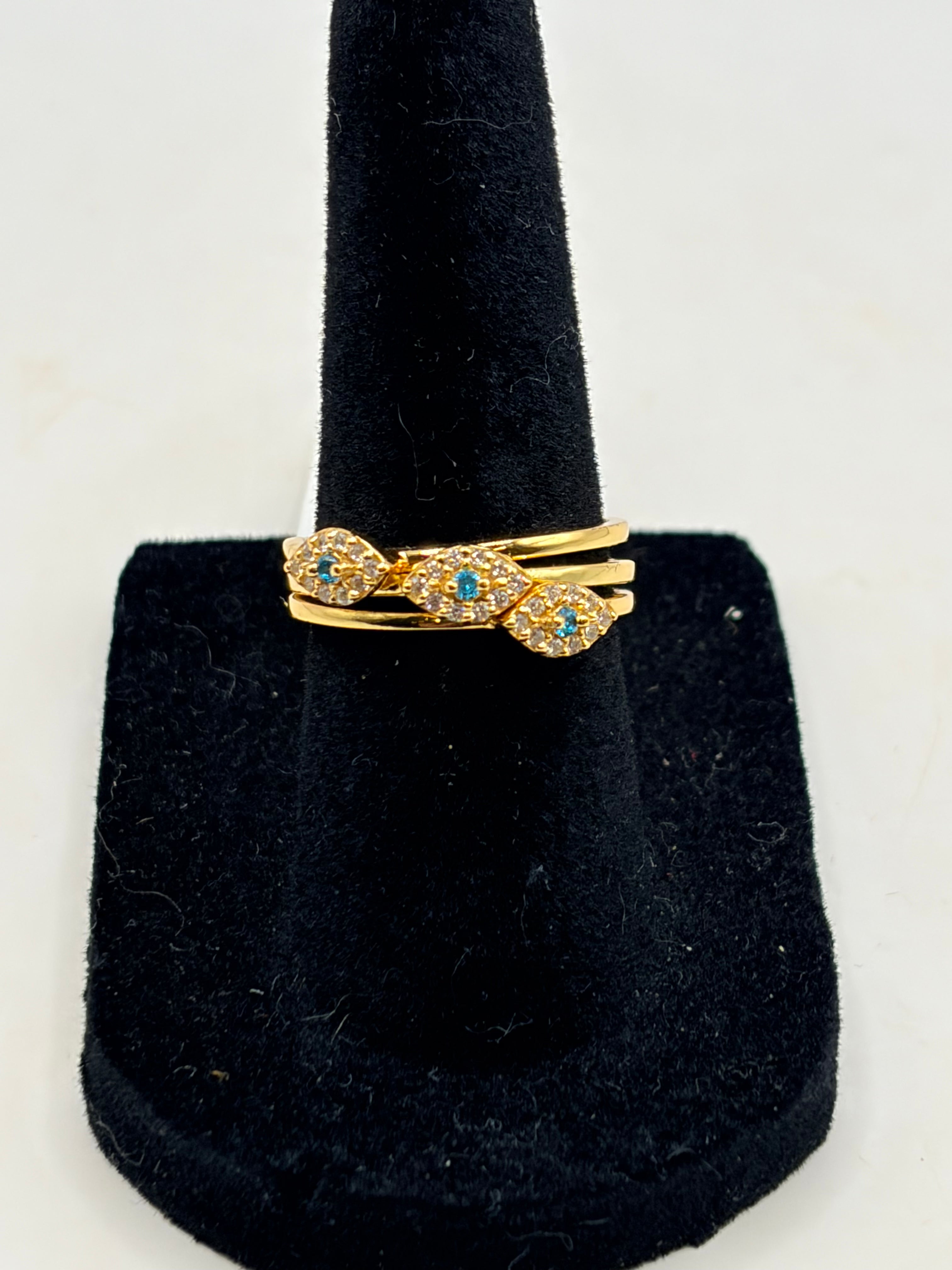 Macy's Cubic Zirconia Evil Eye Trio 18K Gold Plate Stack Ring, Set of 3 - Size 6 - NWT