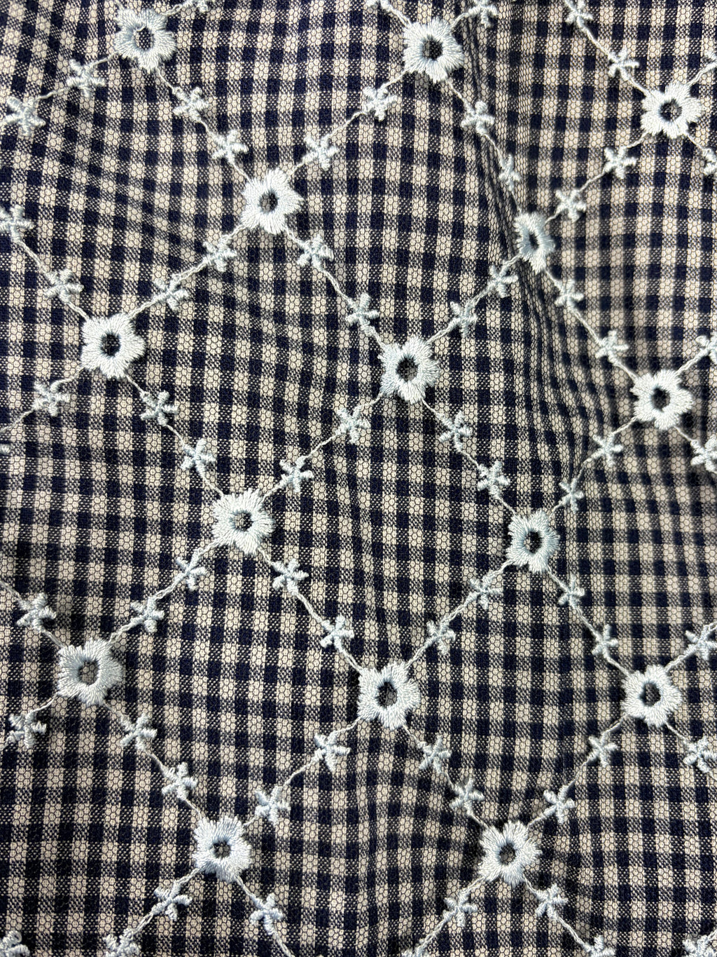 Sandy Liang Toney Embroidered Mesh-Overlay Top Navy Gingham - Size 6 - Retail $395
