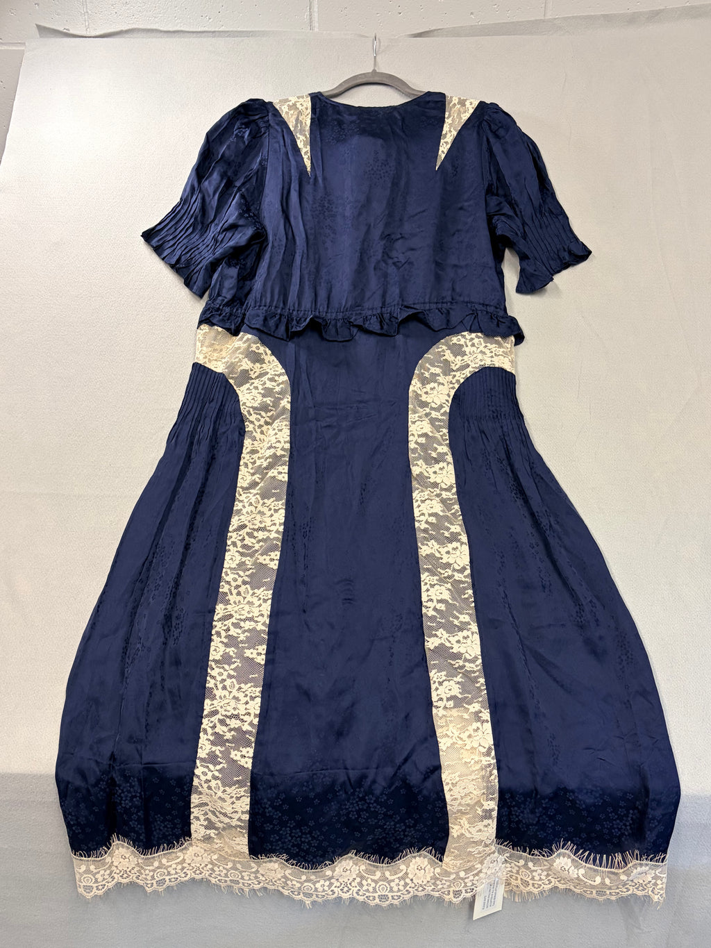 Sea NY Ethel Midi Dress Navy Silk Lace Panel Puff Sleeve - NWT