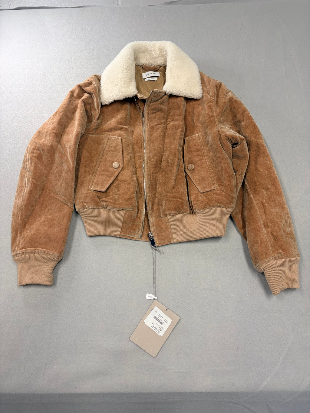 7045 - Alexander McQueen Velvet Shearling Collar Bomber Jacket Size 46 - NWT