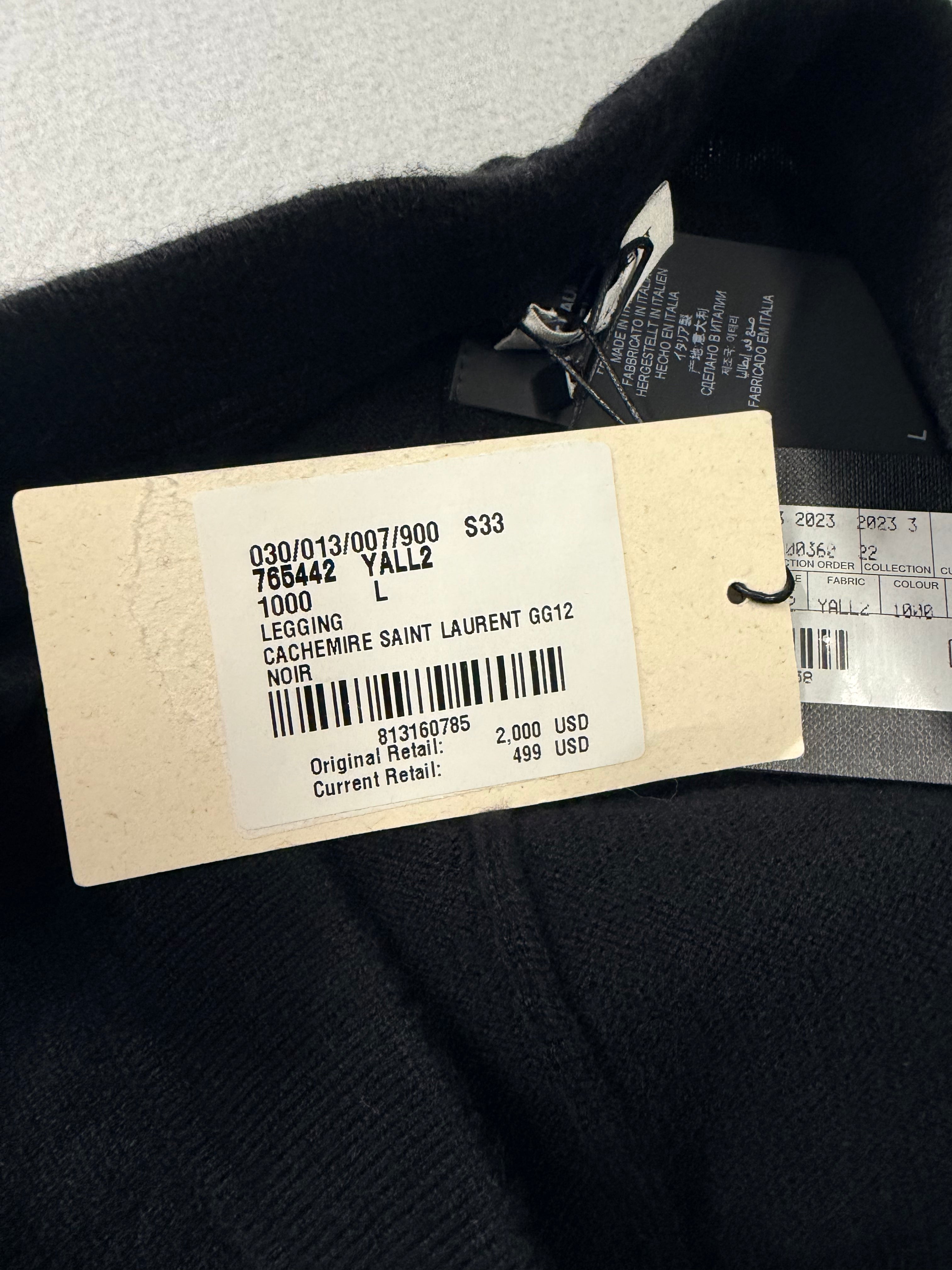 Saint Laurent 768442 YALL2 1000 Cashmere Jogger Pants Black L