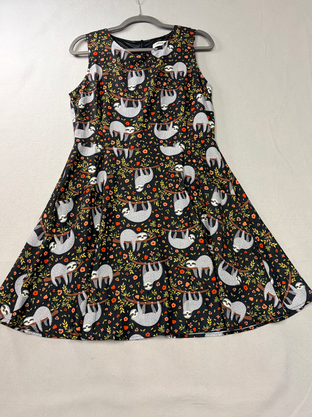 LA Soul DR-1820 Sloth Print Sleeveless A-Line Dress S Black Women's