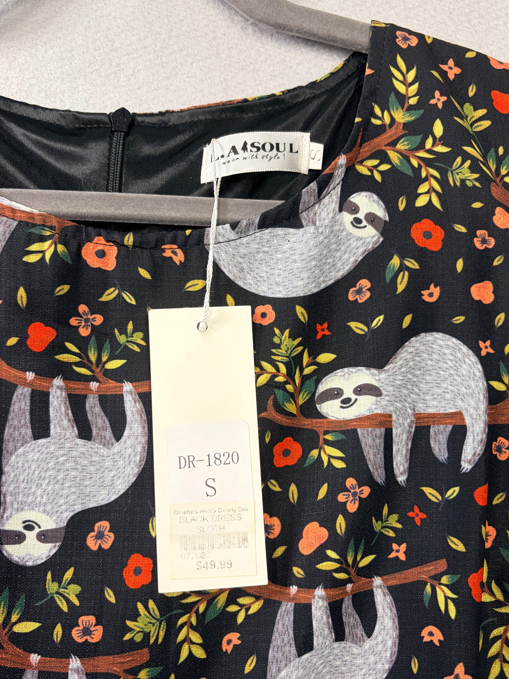 LA Soul DR-1820 Sloth Print Sleeveless A-Line Dress S Black Women's