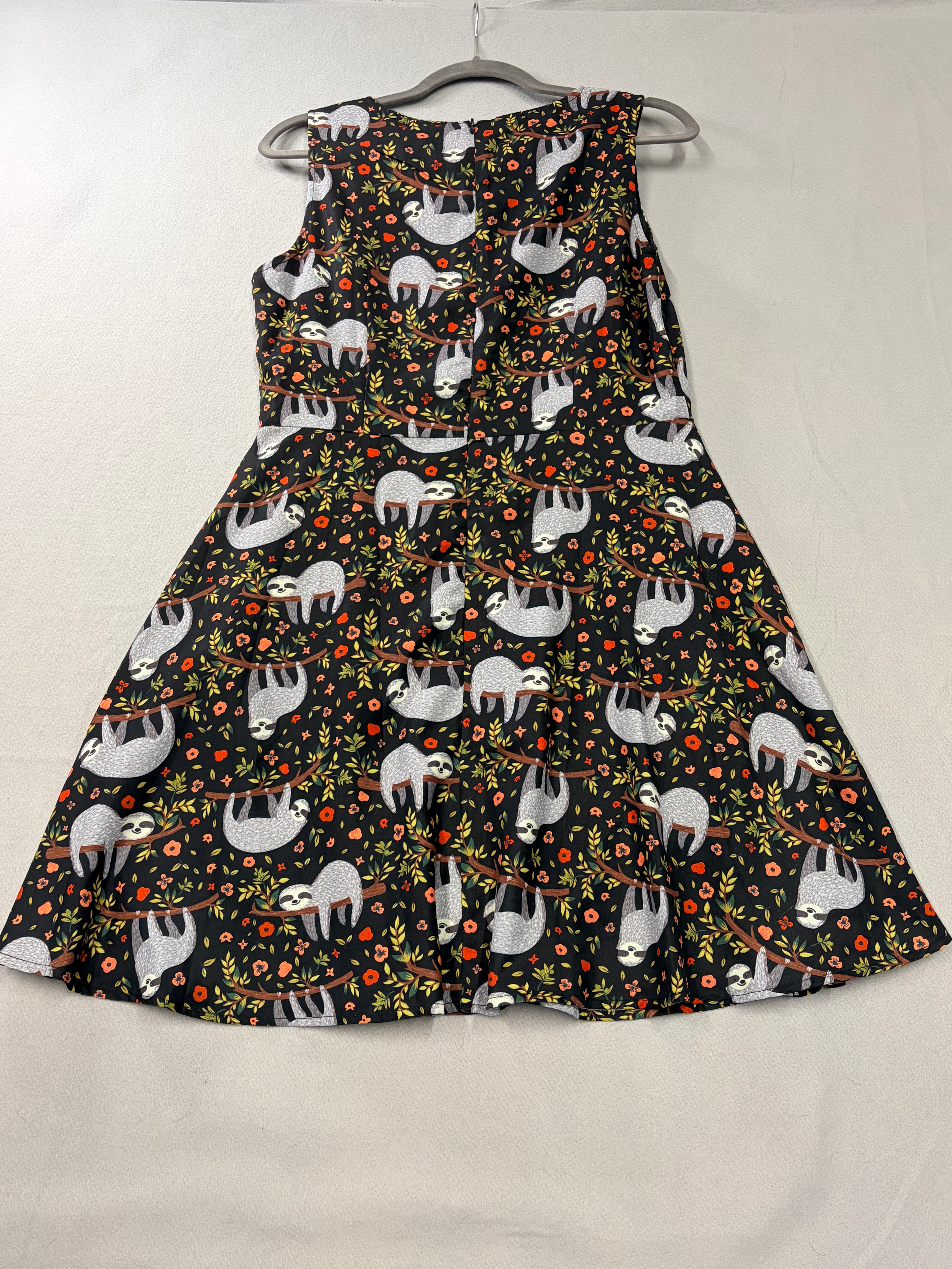 LA Soul DR-1820 Sloth Print Sleeveless A-Line Dress S Black Women's