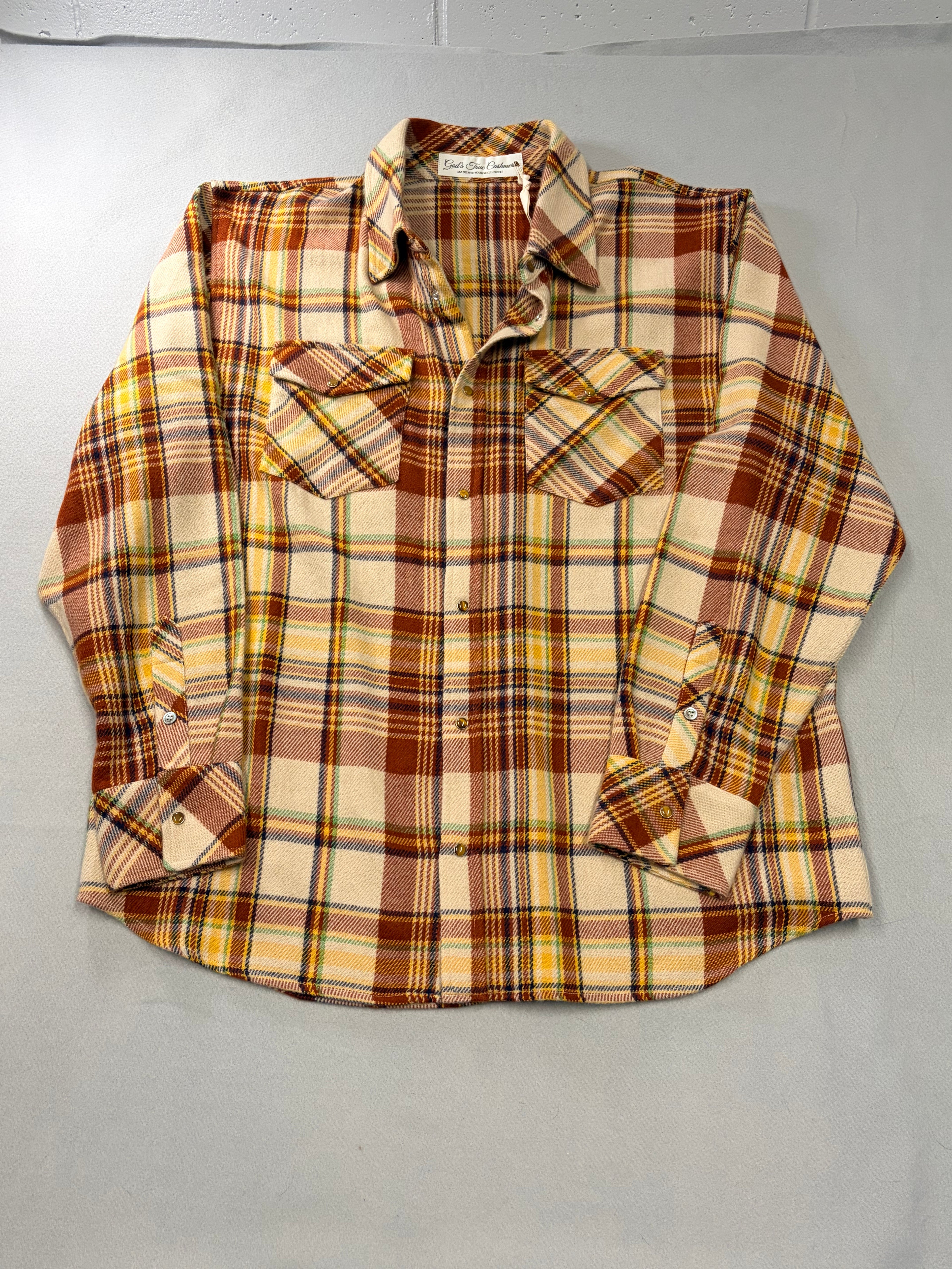 God's True Cashmere Plaid Flannel Snap Shirt - Size XL