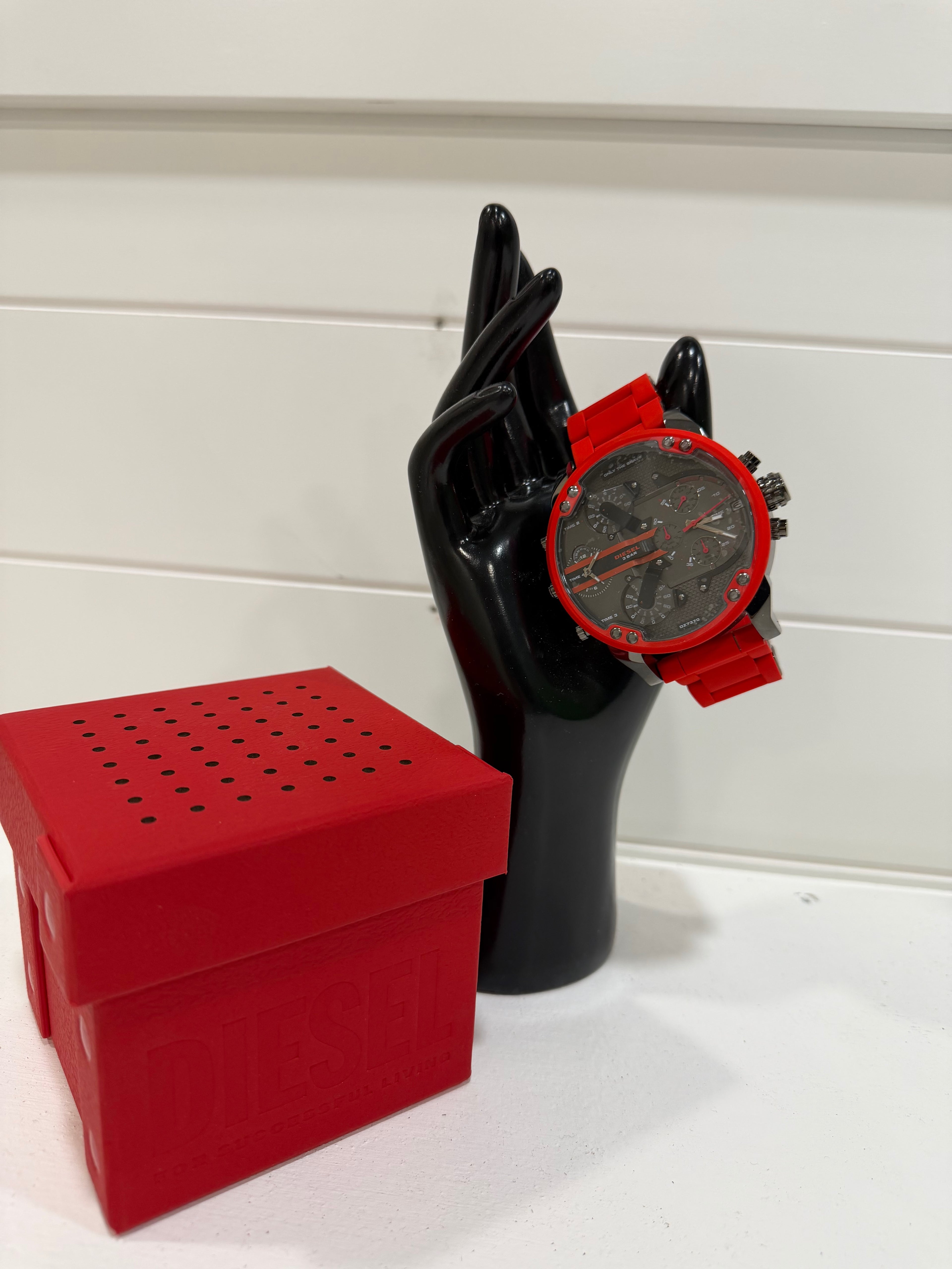 Diesel Men's Chronograph Mr. Daddy 2.0 Red Silicone Strap Watch 55x66mm DZ7370