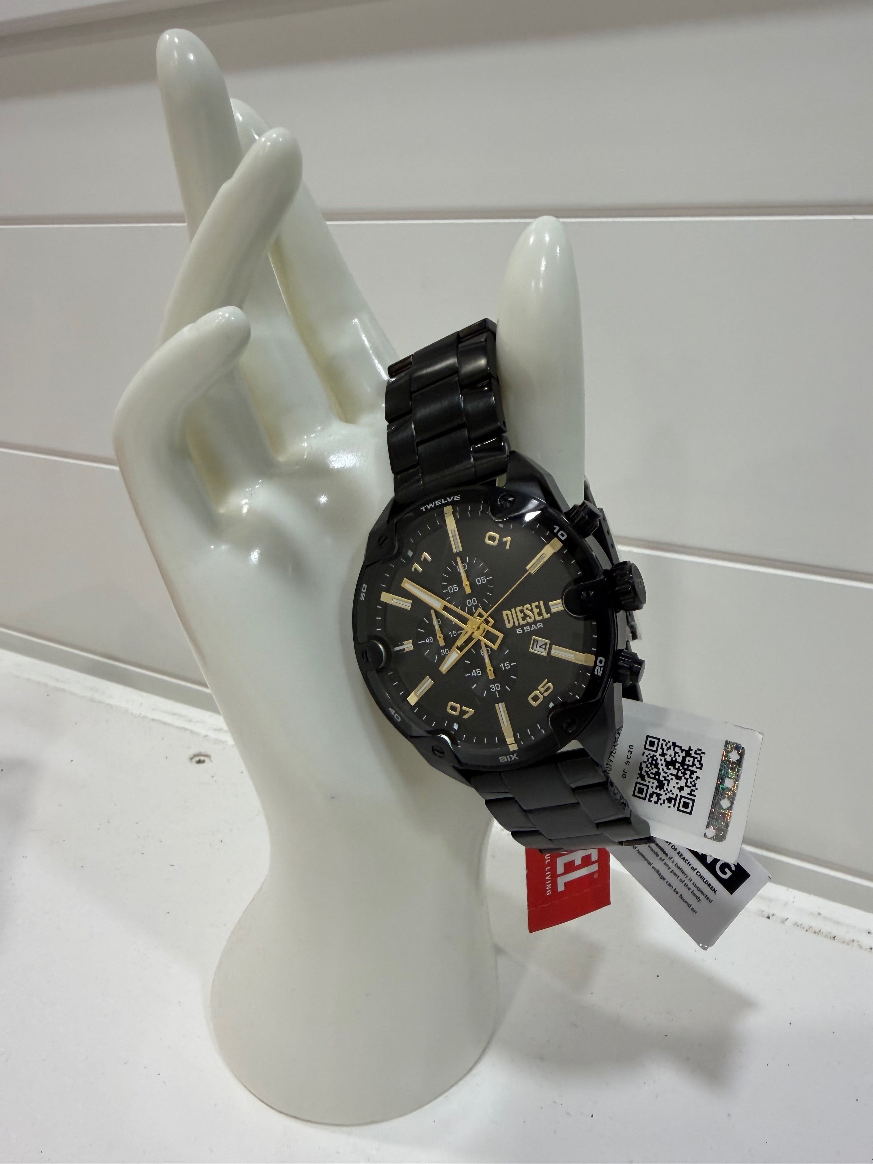 Diesel Men's Spiked Chronograph Black Stainless Steel Watch 49mm