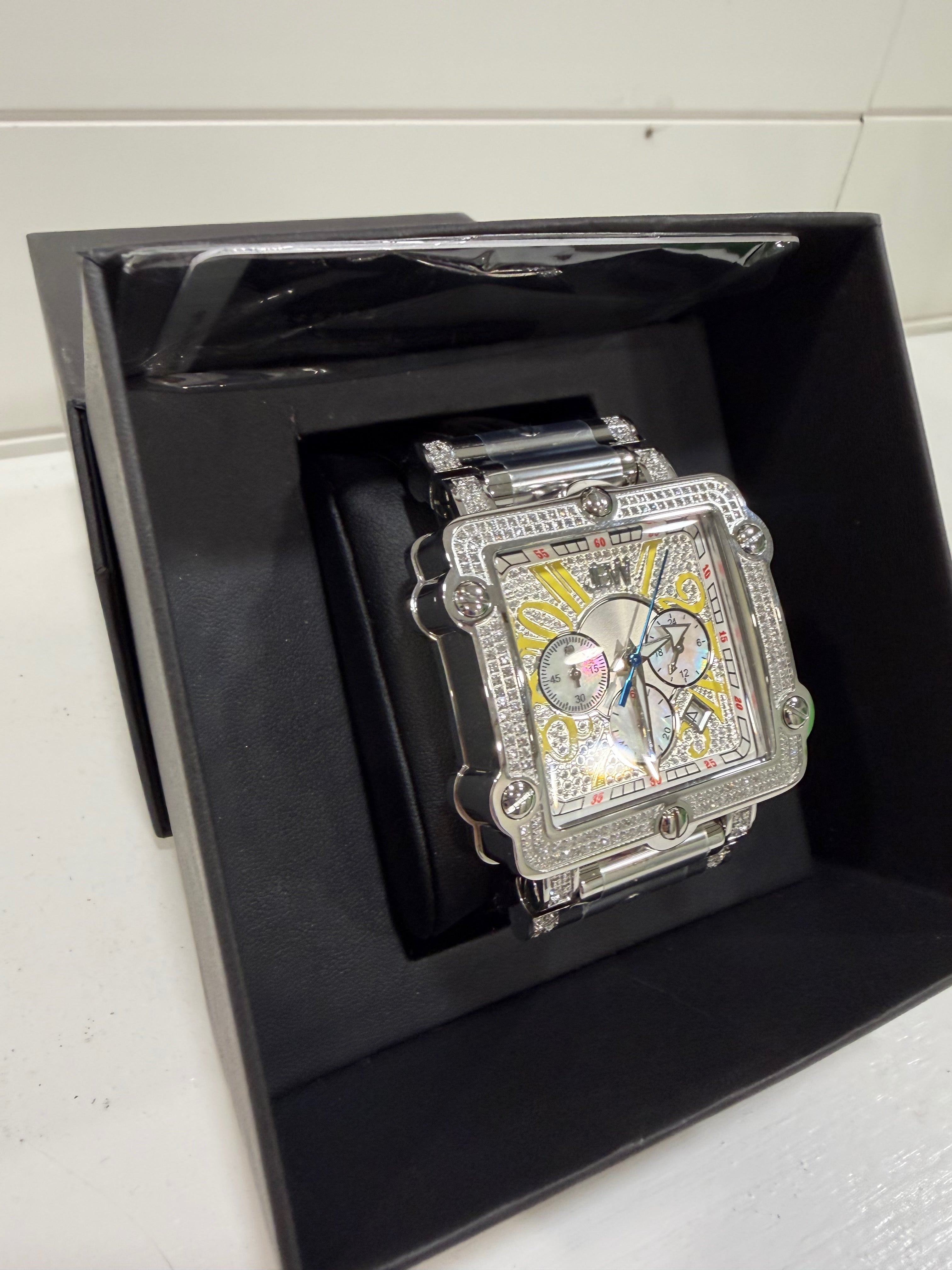 JBW Phantom Silver-tone Chronograph Crystal Dial Silver-tone Steel Diamond Men's Watch