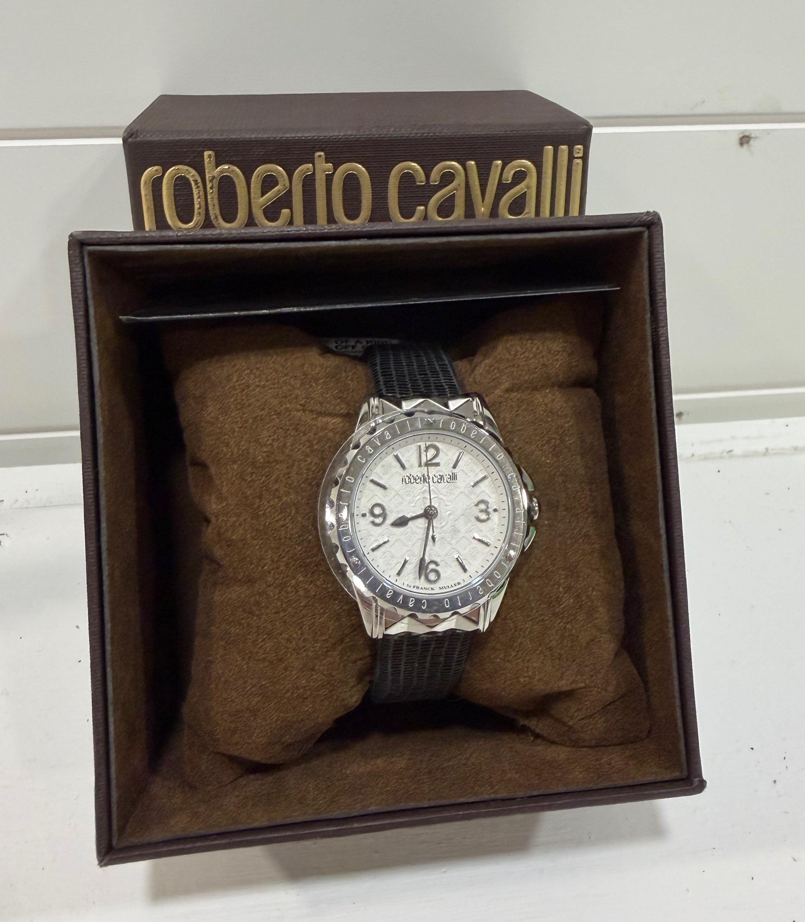 Roberto Cavalli By Franck Muller Women's Swiss Quartz Gray Leather Strap Watch, 34mm