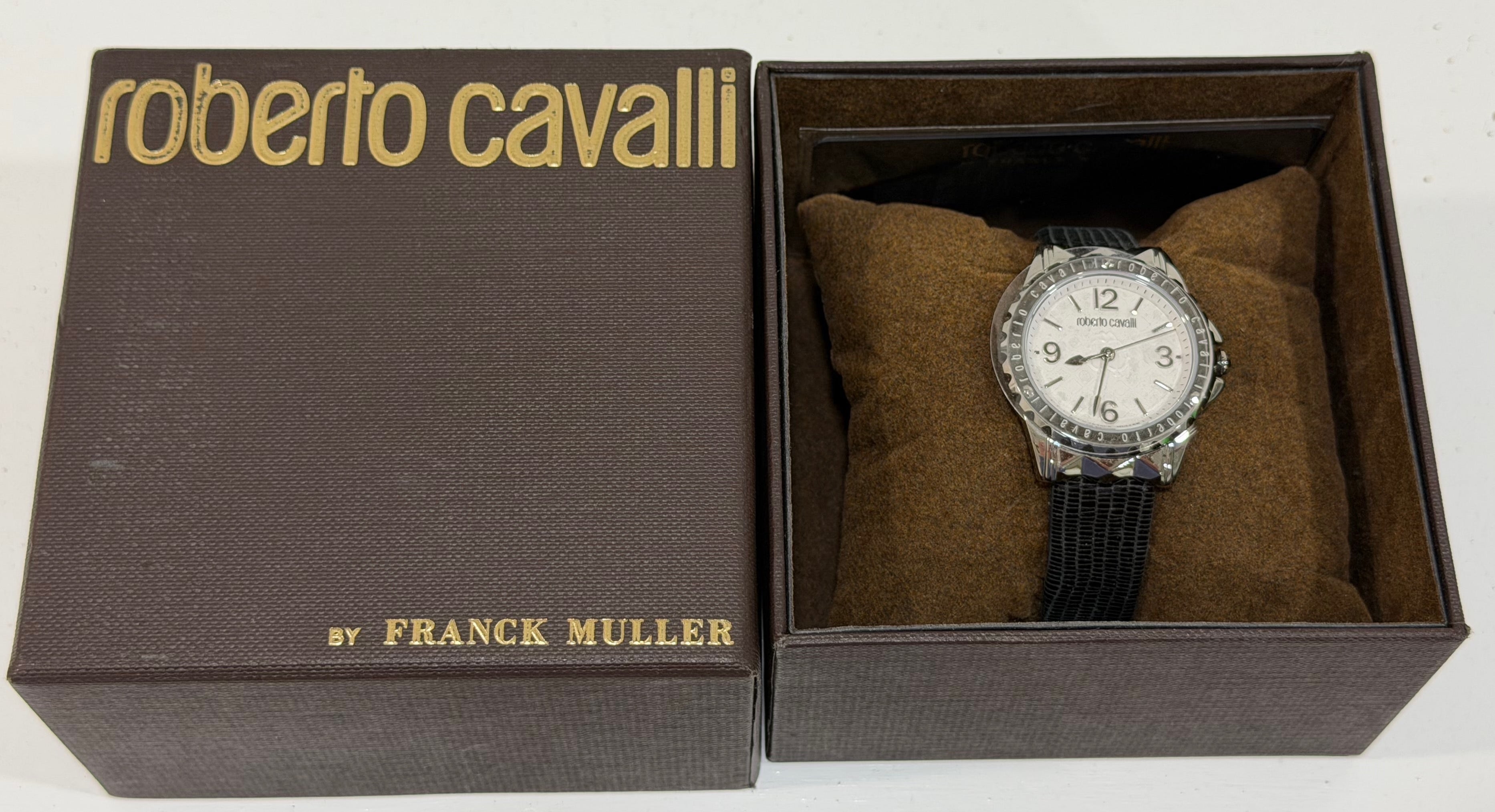 Roberto Cavalli By Franck Muller Women's Swiss Quartz Gray Leather Strap Watch, 34mm