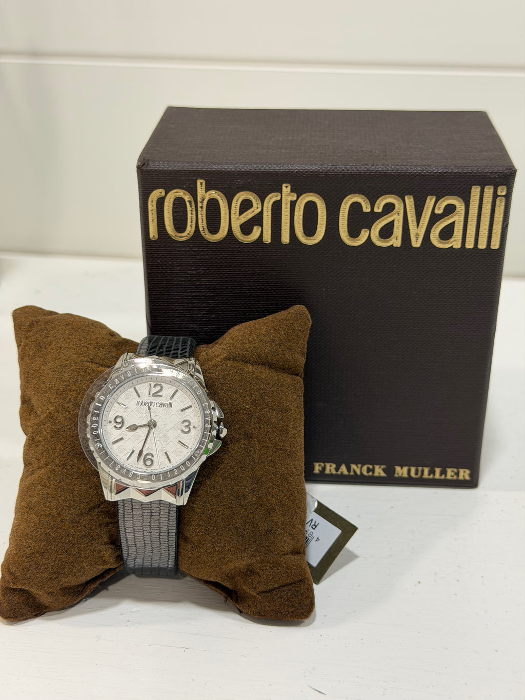 Roberto Cavalli By Franck Muller Women's Swiss Quartz Gray Leather Strap Watch, 34mm