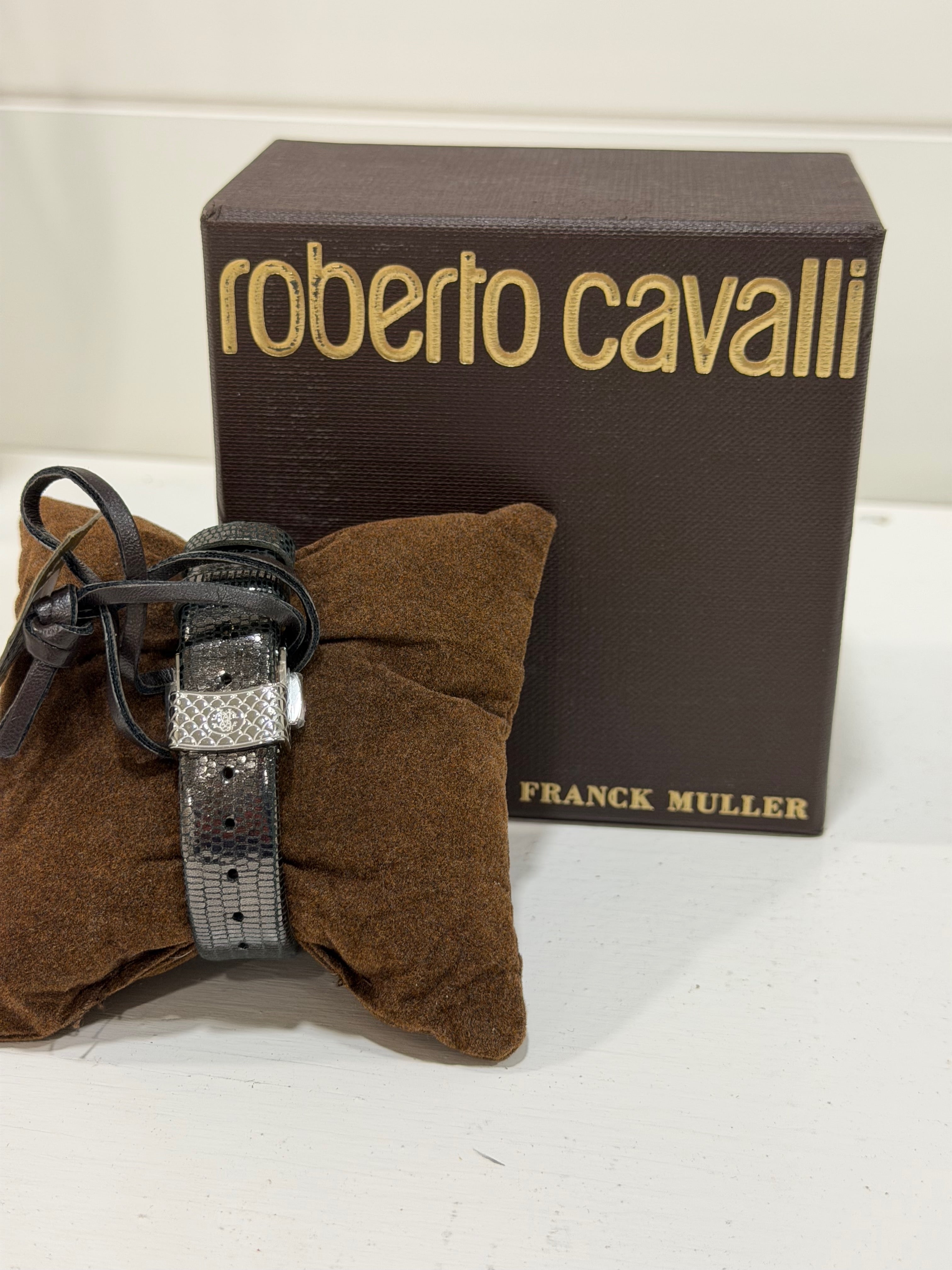 Roberto Cavalli By Franck Muller Women's Swiss Quartz Gray Leather Strap Watch, 34mm