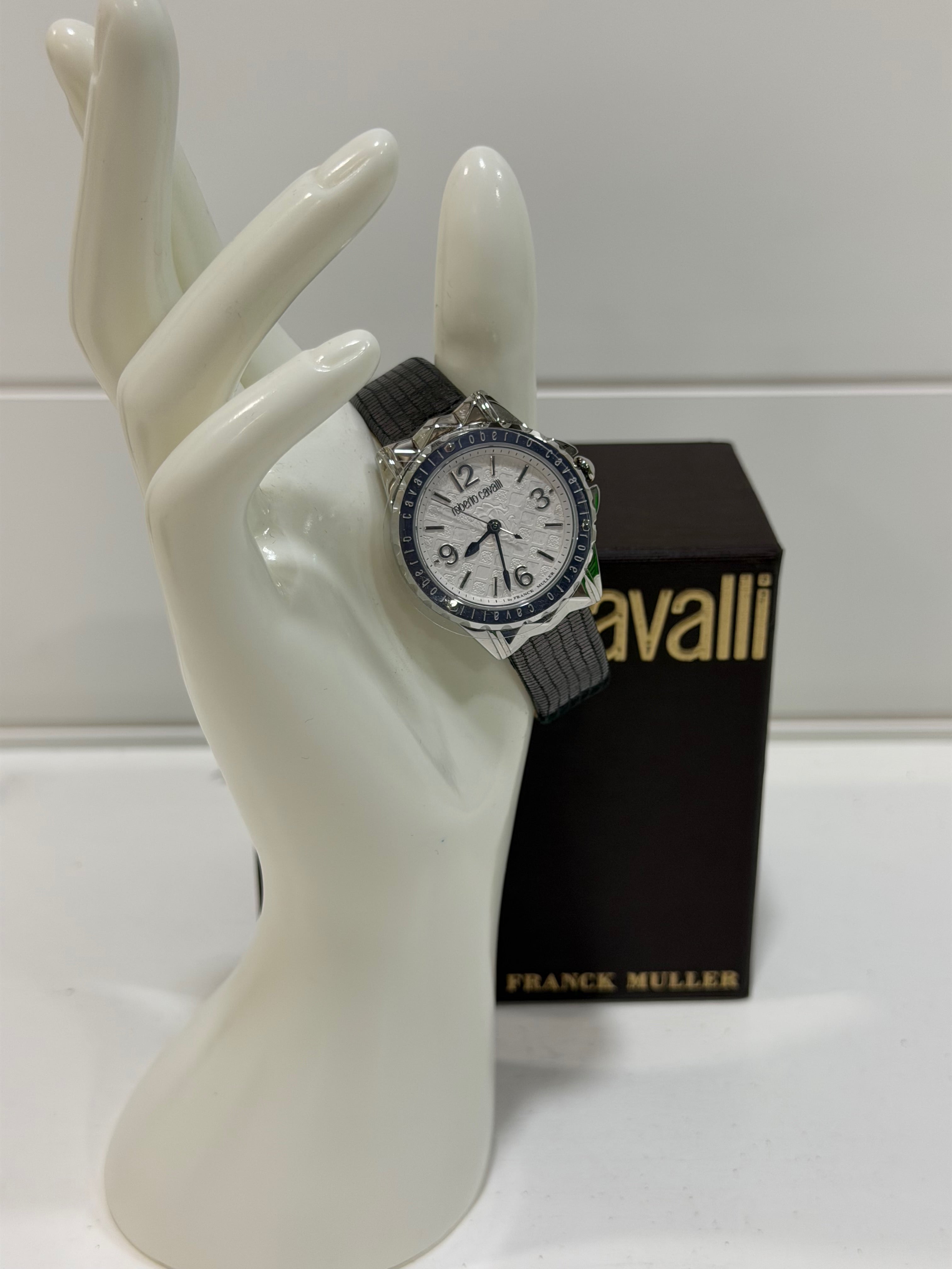 Roberto Cavalli By Franck Muller Women's Swiss Quartz Gray Leather Strap Watch, 34mm