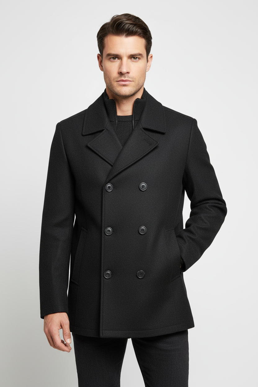 Kenneth Cole Men's Double Breasted Wool Blend Peacoat - Large