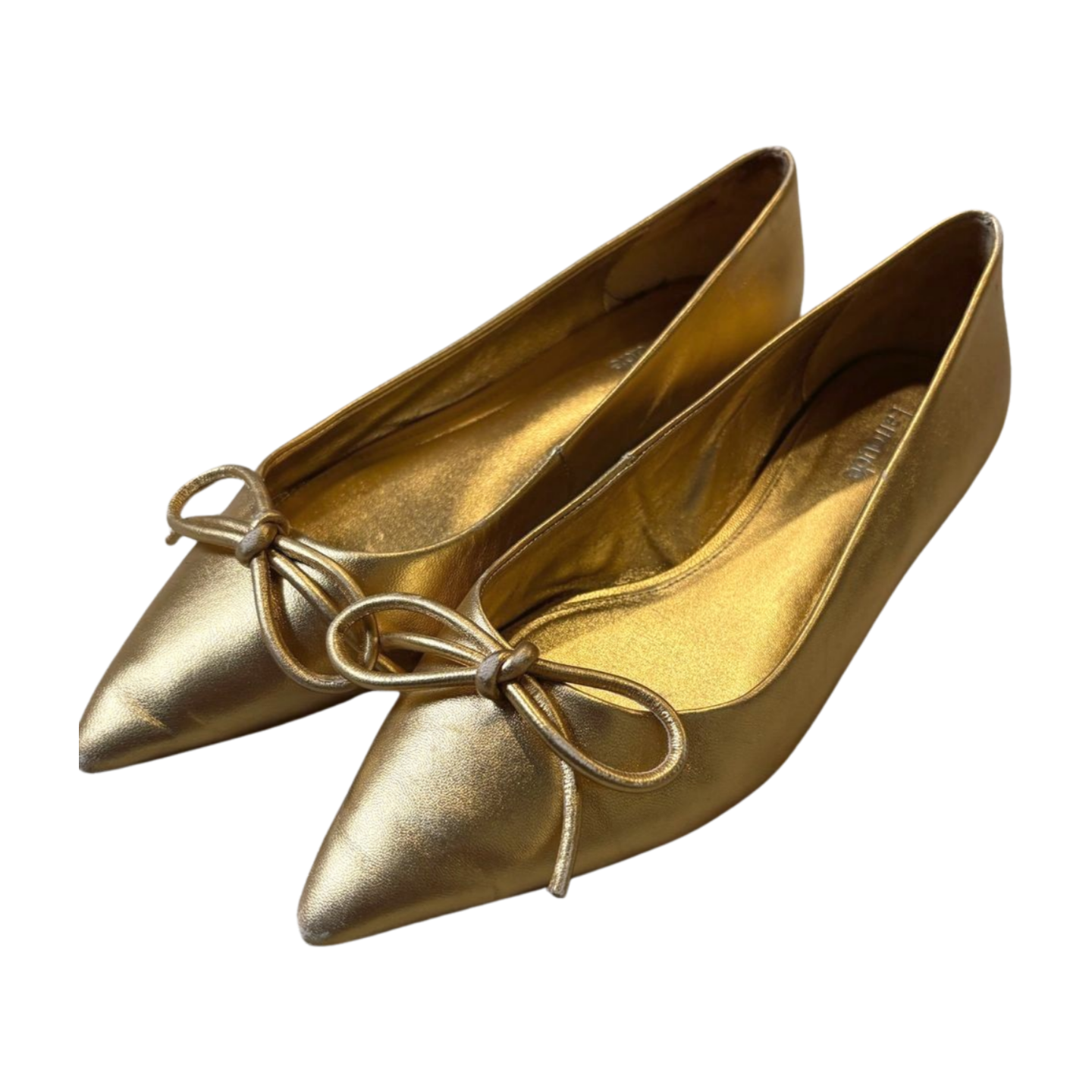 Larroudé Lee Gold Metallic Pointed Toe Bow Flats - Women's Size US7