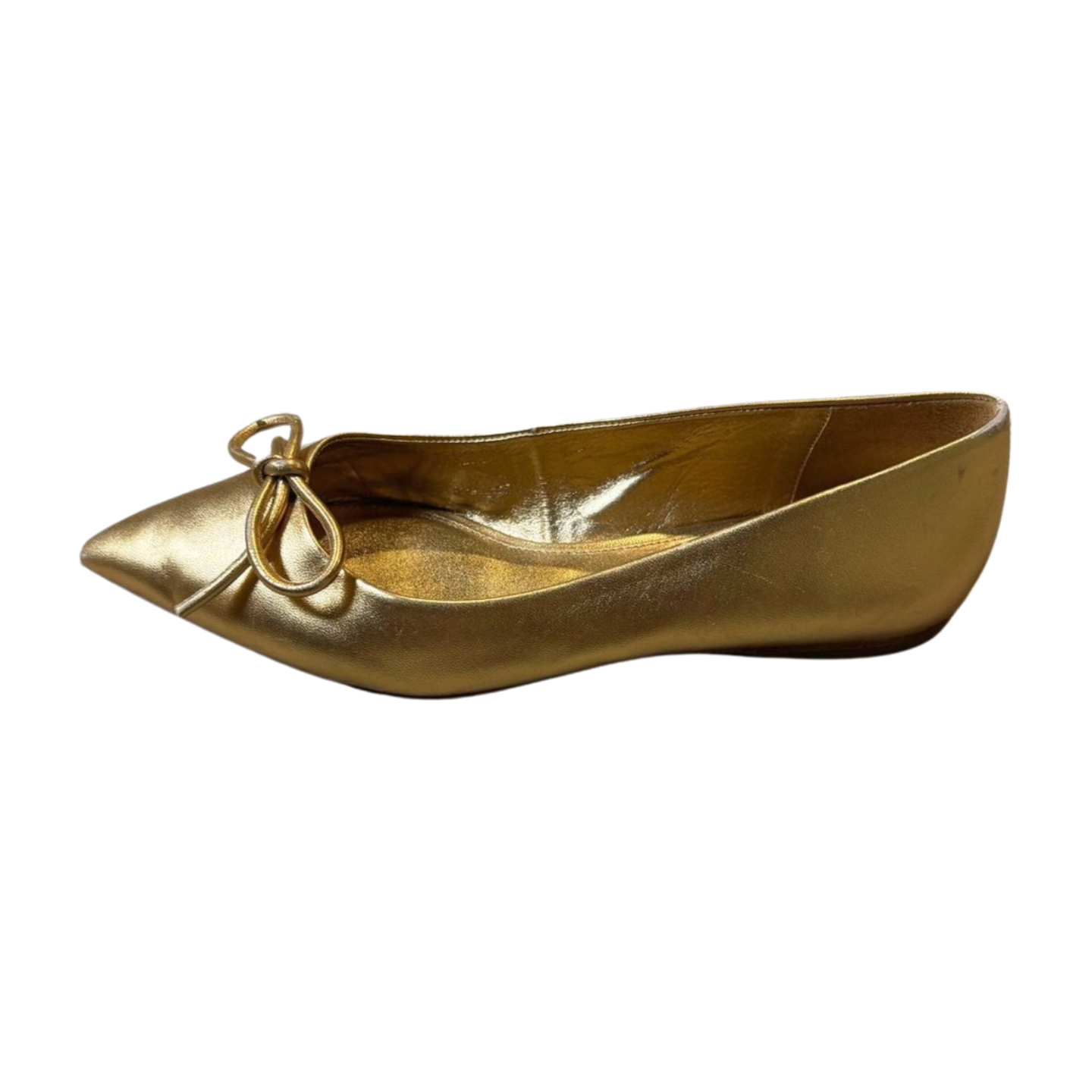 Larroudé Lee Gold Metallic Pointed Toe Bow Flats - Women's Size US7