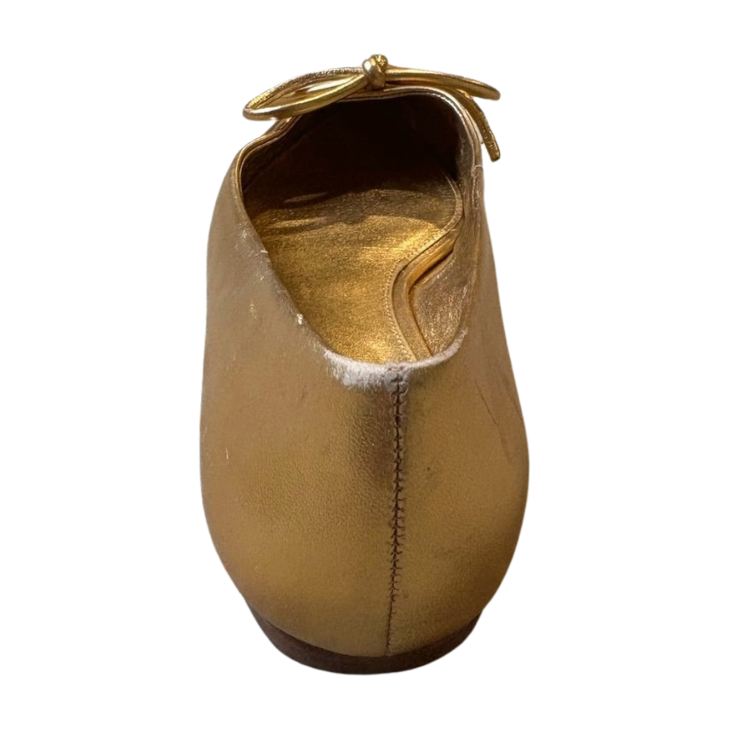 Larroudé Lee Gold Metallic Pointed Toe Bow Flats - Women's Size US7