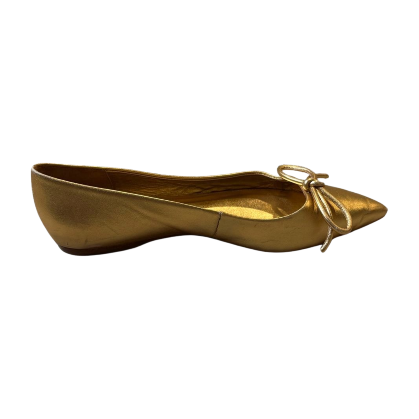 Larroudé Lee Gold Metallic Pointed Toe Bow Flats - Women's Size US7
