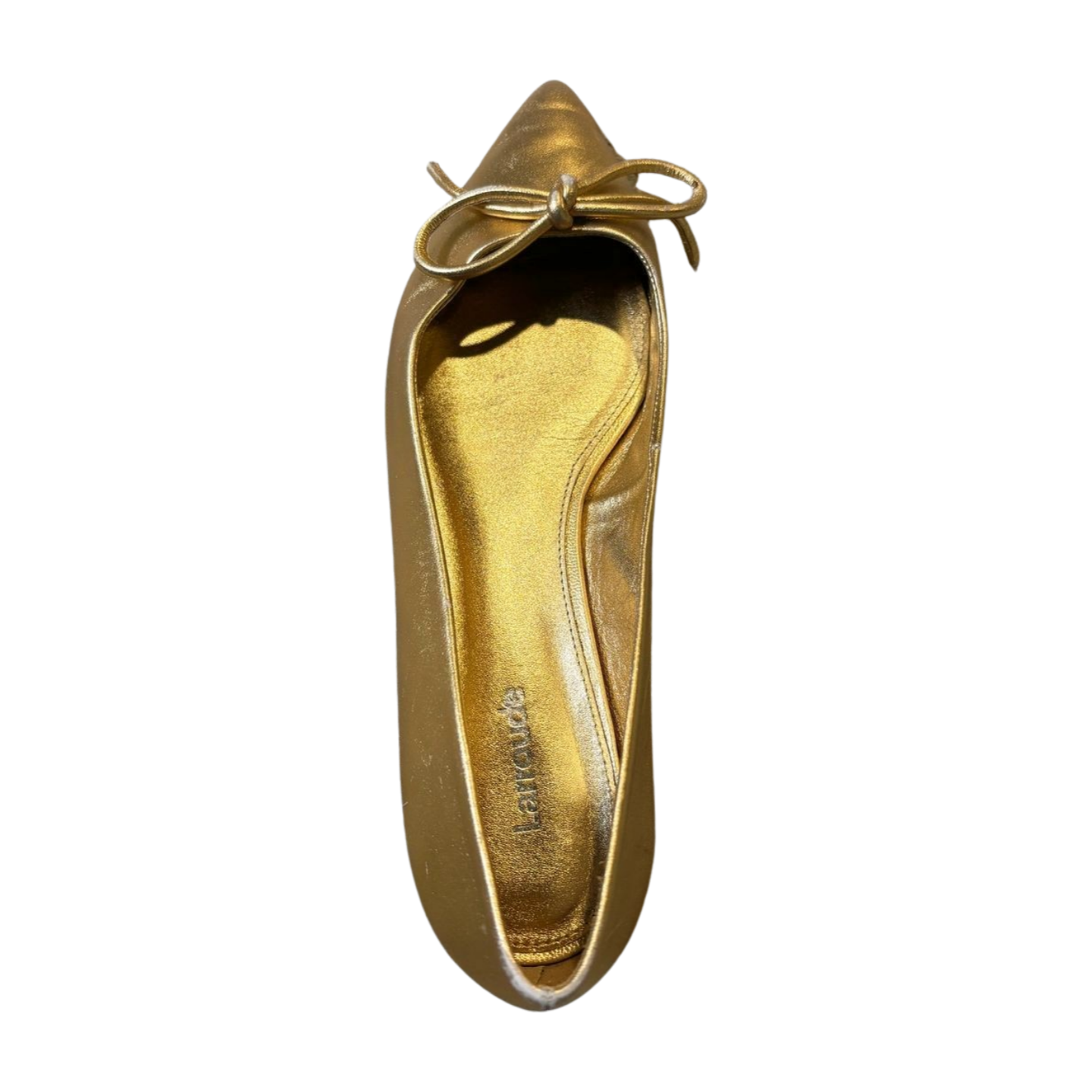 Larroudé Lee Gold Metallic Pointed Toe Bow Flats - Women's Size US7