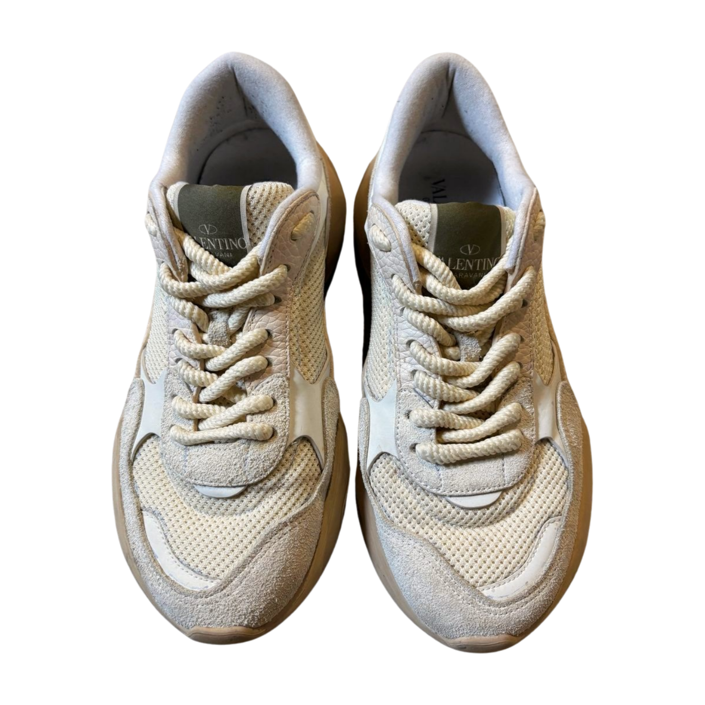 Valentino Garavani Bubbleback Cream and Orange Sneakers - Size 41