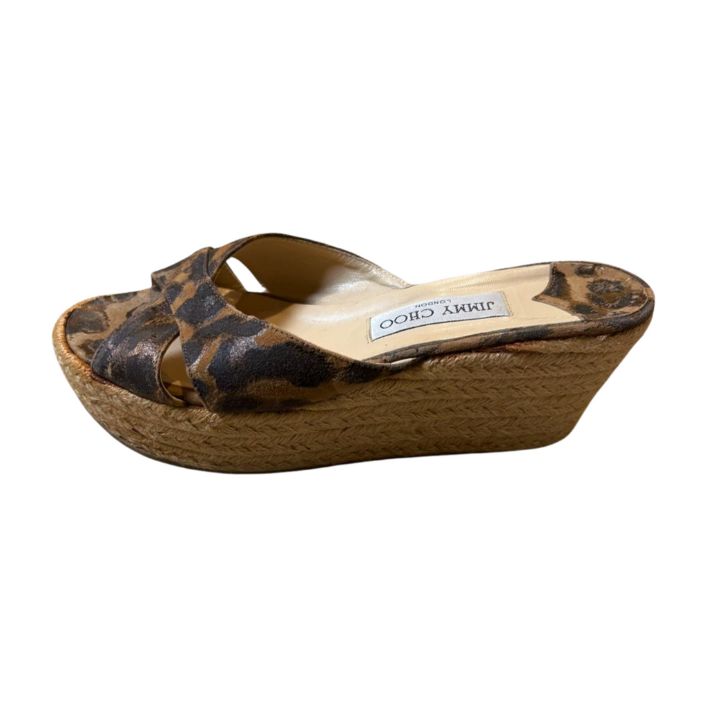 Jimmy Choo Dovina Leopard Platform Wedge Espadrilles - Size 8.5 - Pre-Owned