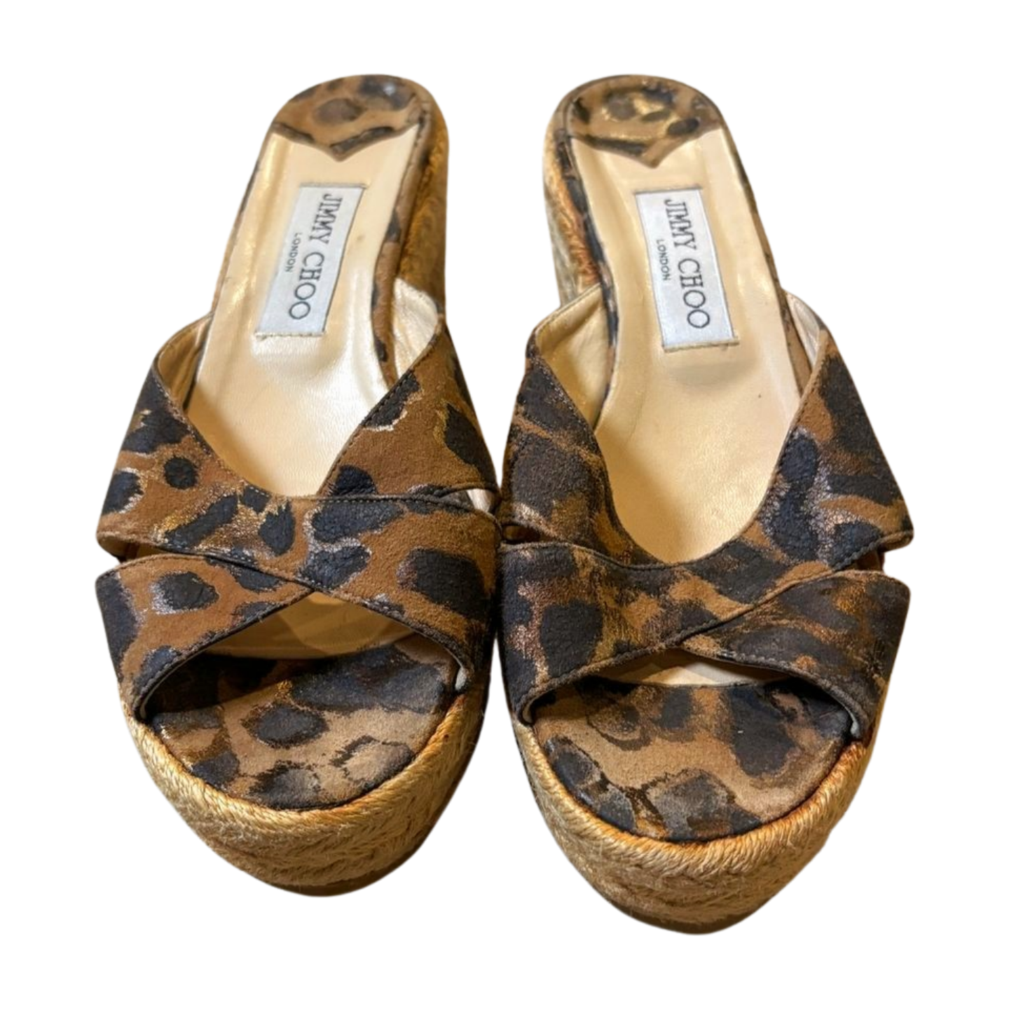 Jimmy Choo Dovina Leopard Platform Wedge Espadrilles - Size 8.5 - Pre-Owned