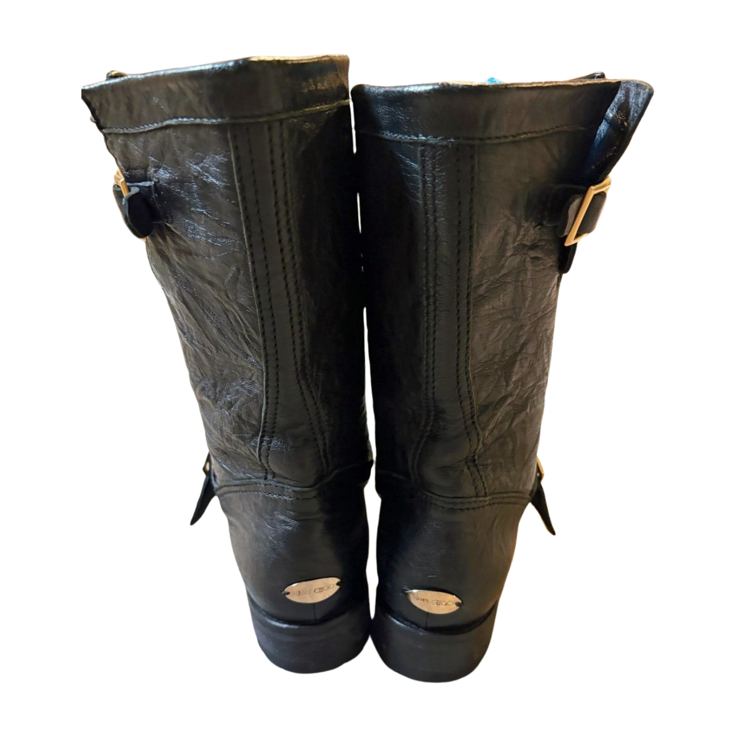 Jimmy Choo Black Biker Leather Boots - Size 38