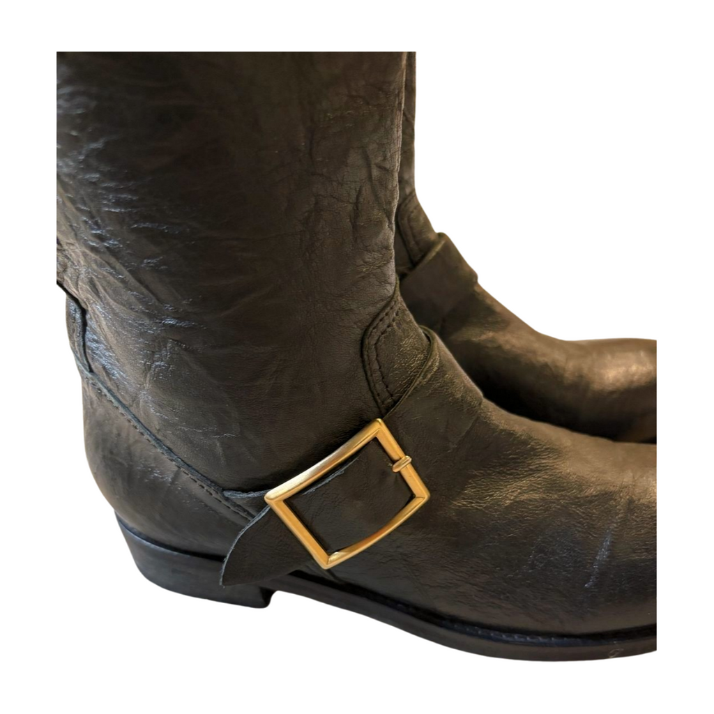Jimmy Choo Black Biker Leather Boots - Size 38