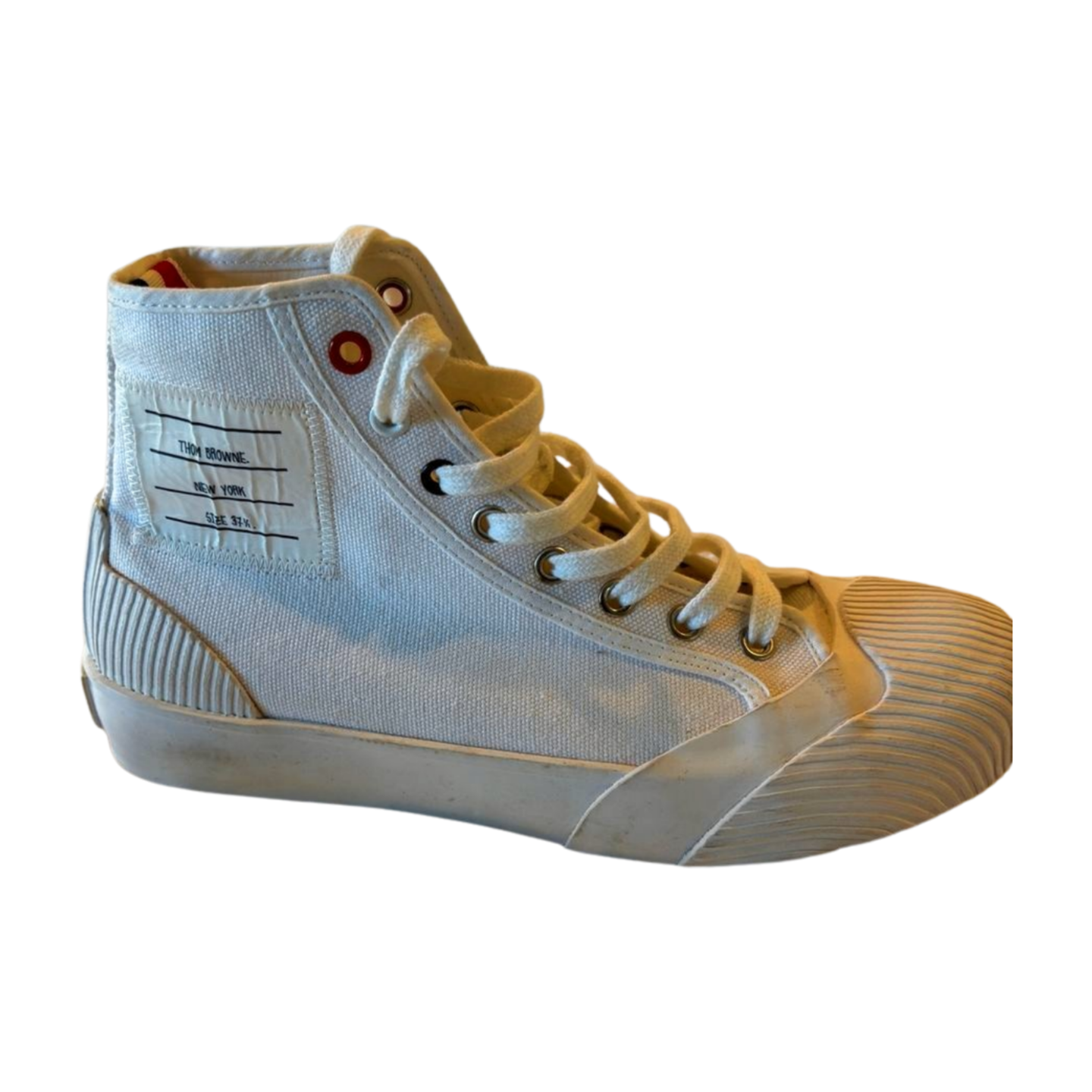 Thom Browne White Canvas Heritage High-Top Sneakers - Size 37.5