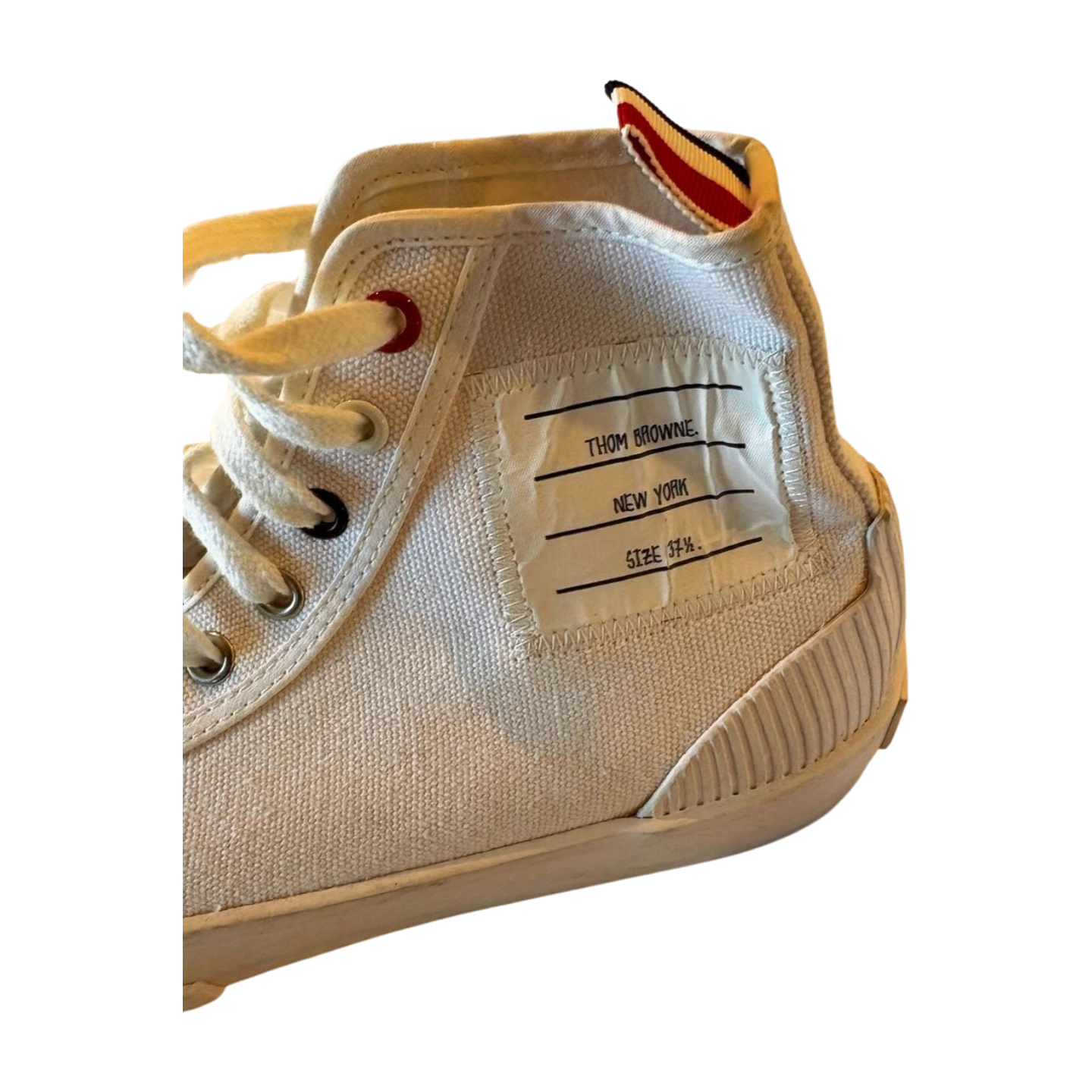 Thom Browne White Canvas Heritage High-Top Sneakers - Size 37.5