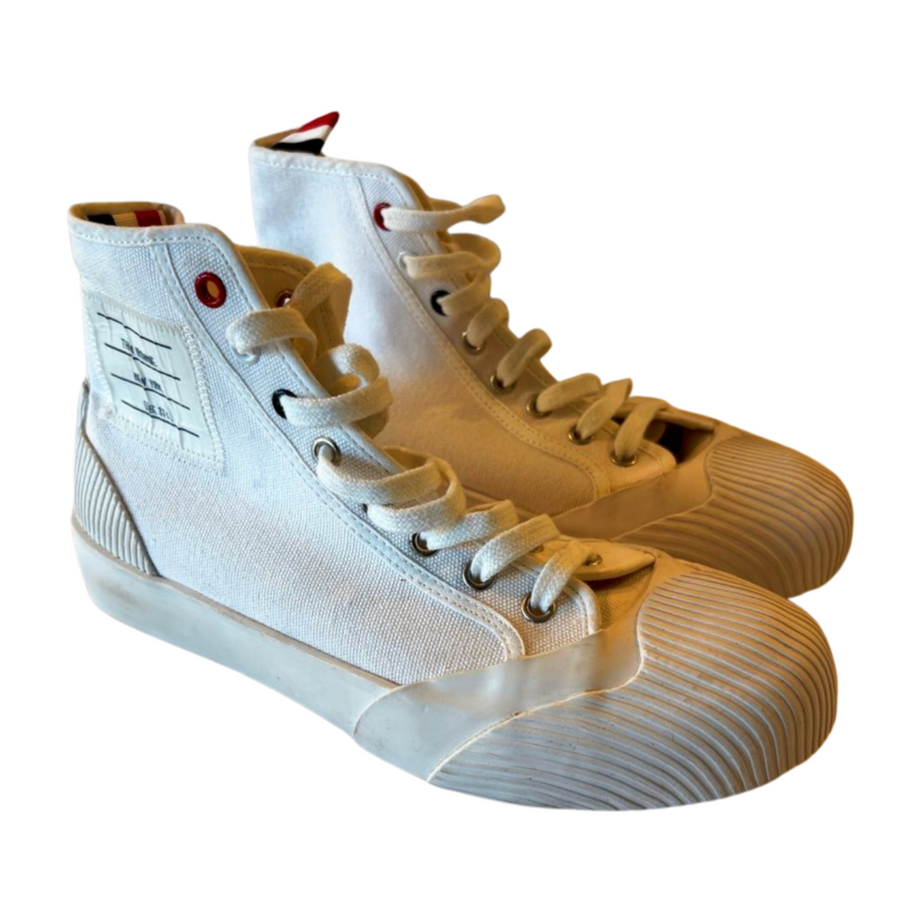 Thom Browne White Canvas Heritage High-Top Sneakers - Size 37.5