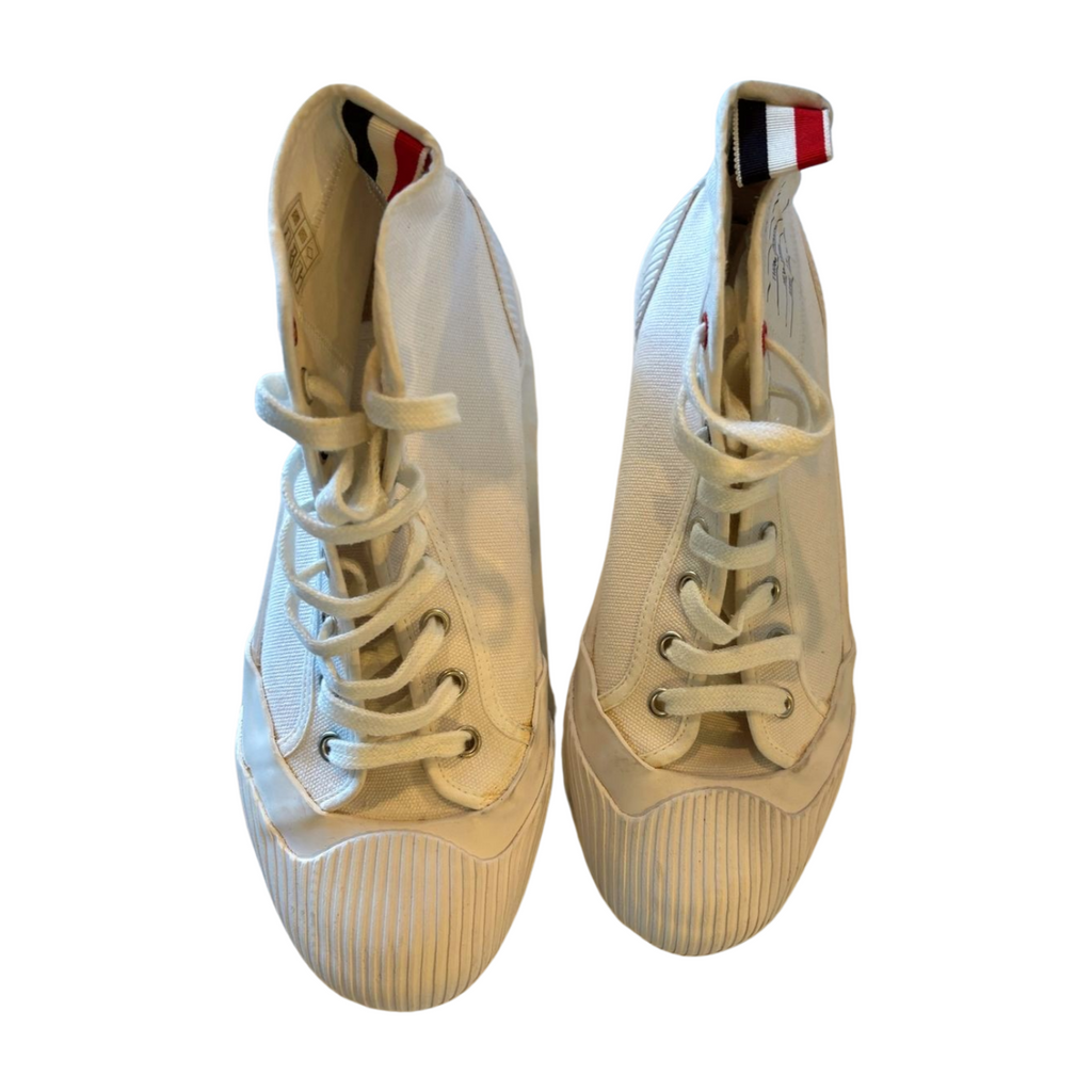 Thom Browne White Canvas Heritage High-Top Sneakers - Size 37.5