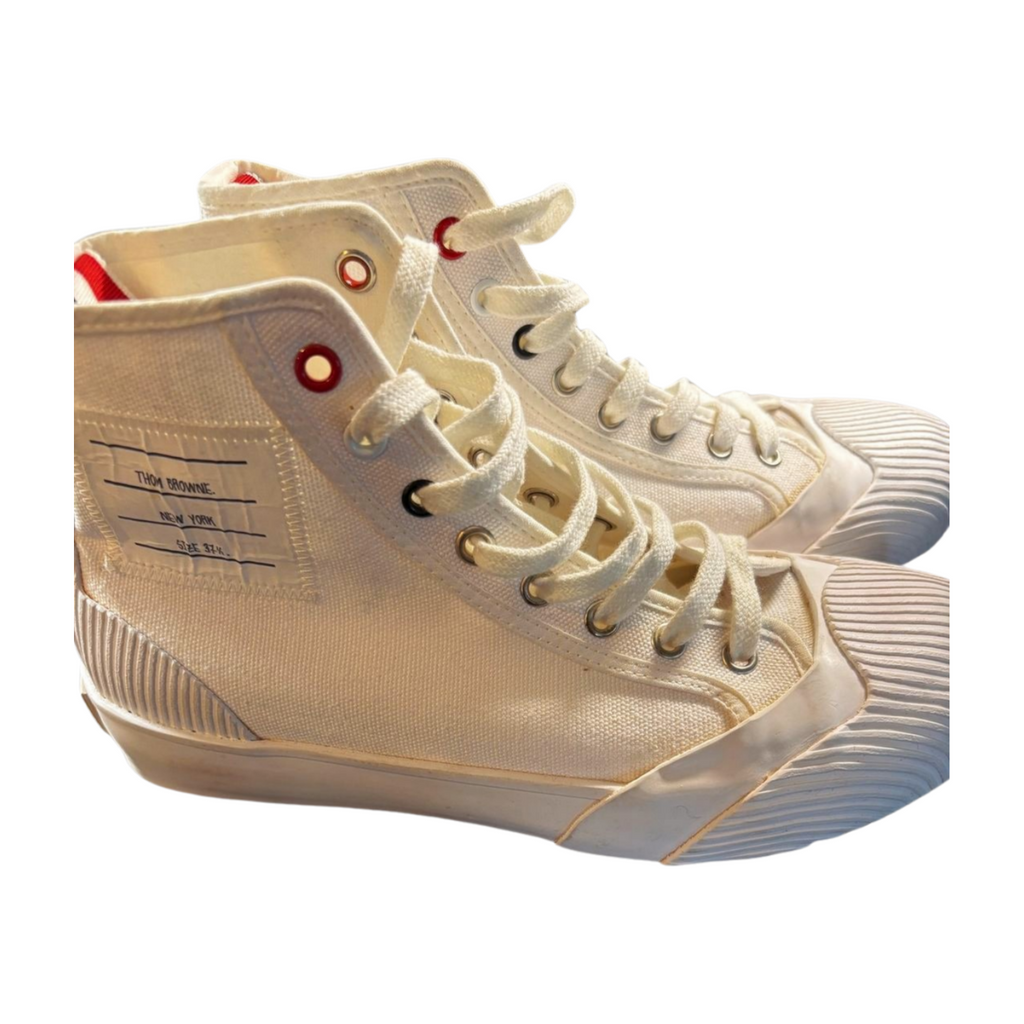 Thom Browne White Canvas Heritage High-Top Sneakers - Size 37.5
