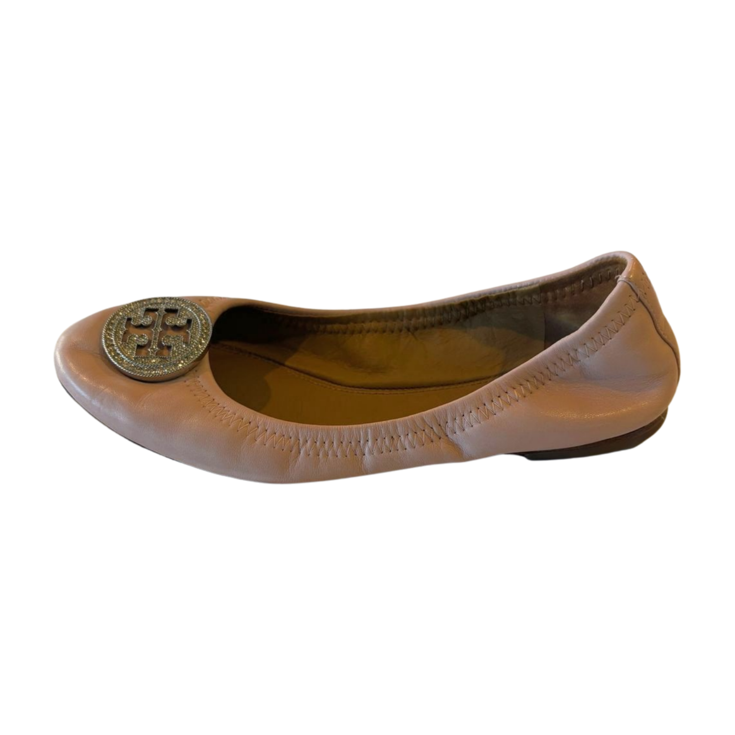 Tory Burch Minnie Travel Ballet Flats - Pink with Crystal Logo - Size 7