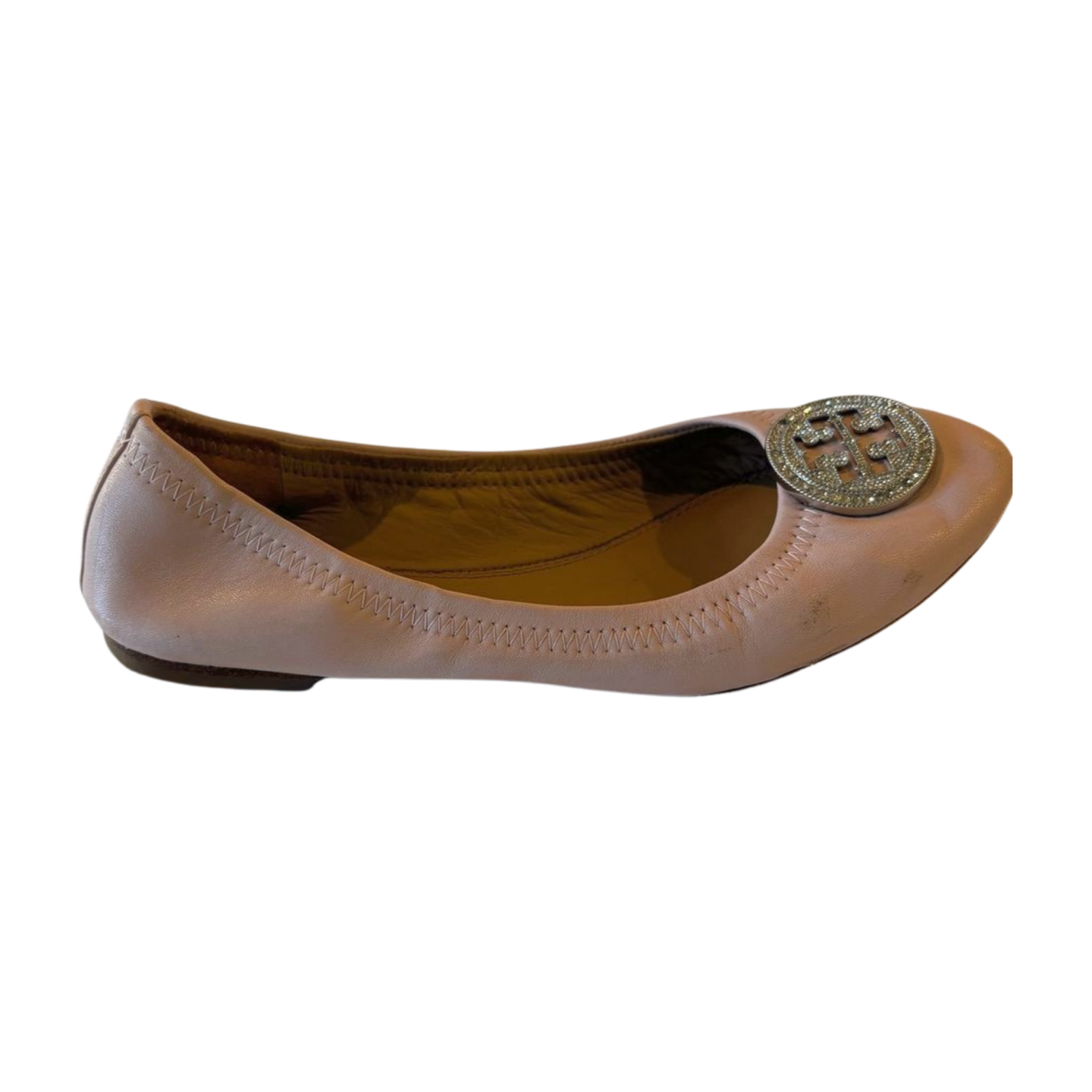 Tory Burch Minnie Travel Ballet Flats - Pink with Crystal Logo - Size 7