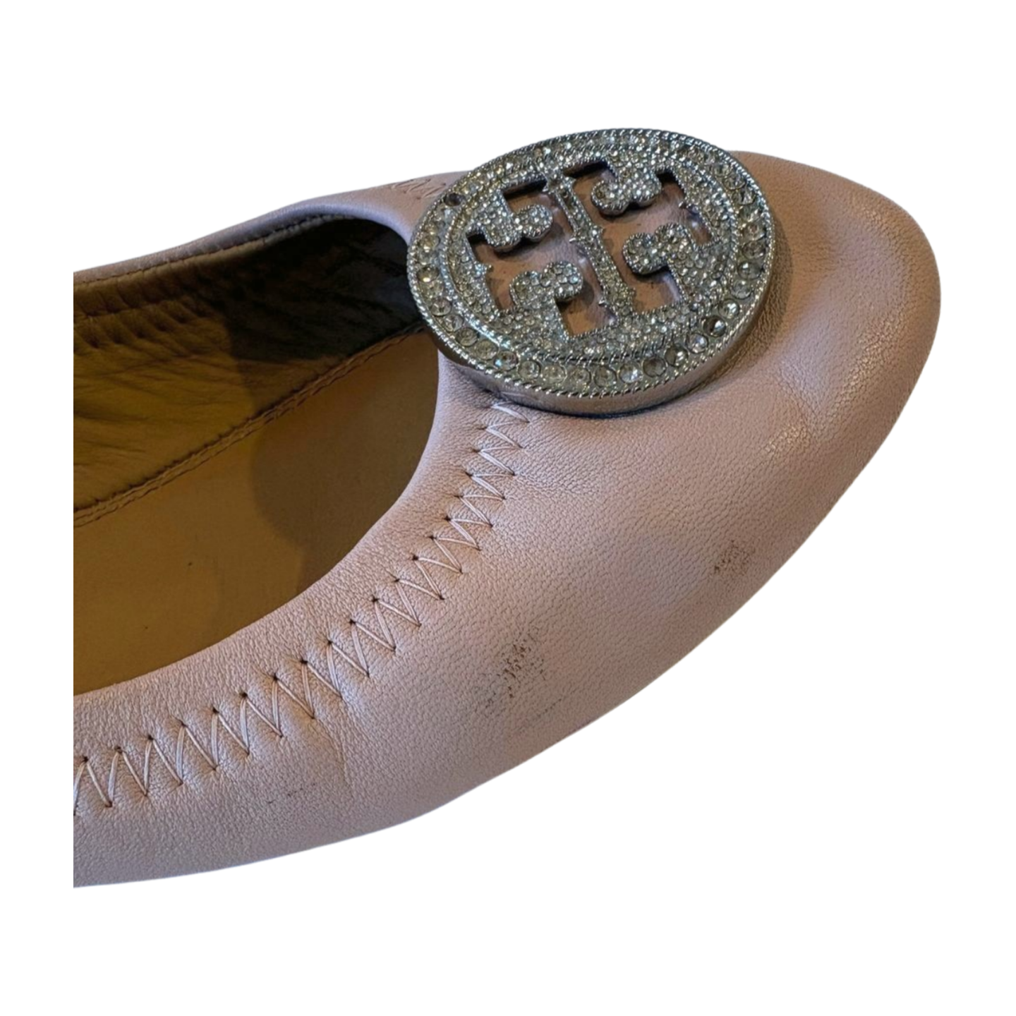 Tory Burch Minnie Travel Ballet Flats - Pink with Crystal Logo - Size 7