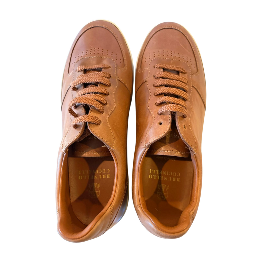 Brunello Cucinelli Lattice Naturale Leather Sneakers - Brown - Mens Size 9