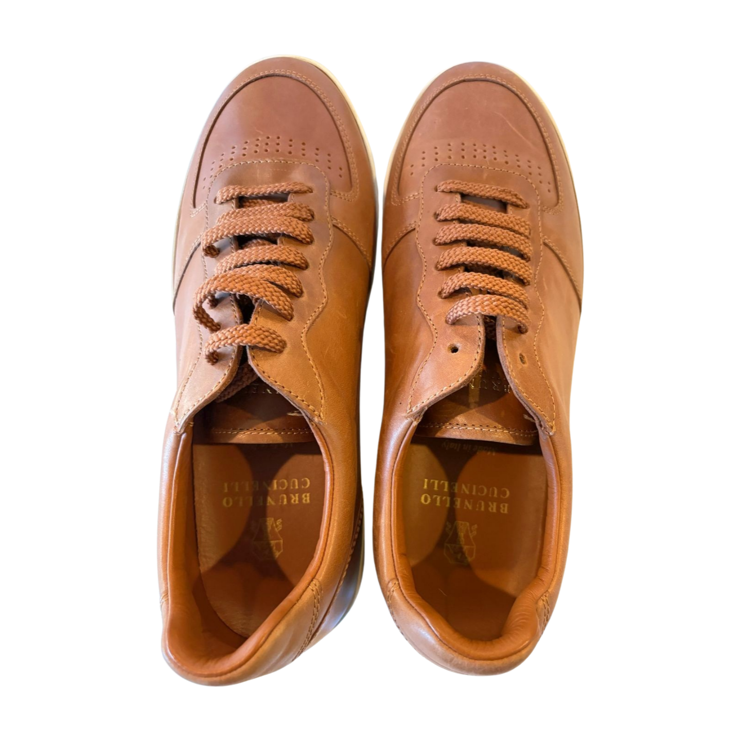 Brunello Cucinelli Lattice Naturale Leather Sneakers - Brown - Mens Size 9